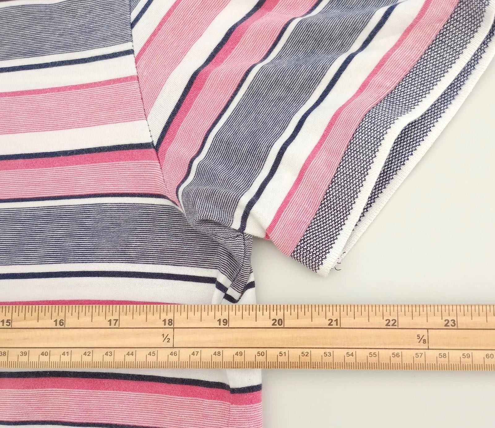 BHS Striped Polo Shirt Men's UK Size M Pink Grey 100% Cotton Embroidered Logo