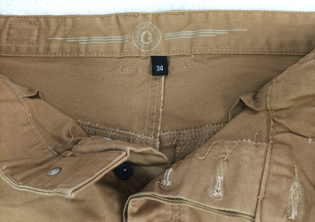 EJ Denim Chino Shorts Men's UK Size W34 Brown Tan Cotton Denim Button Front