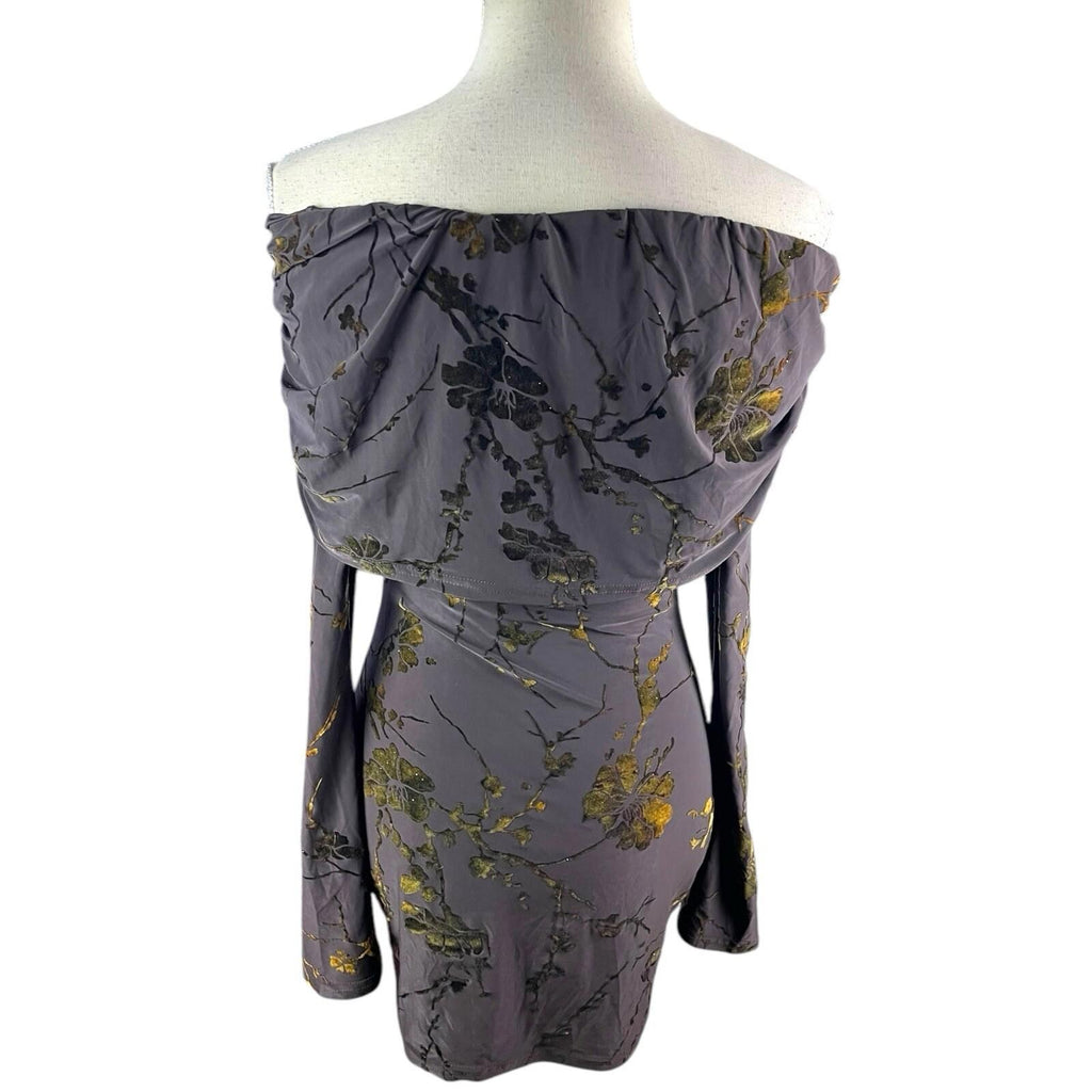 Pretty Little Thing Off-Shoulder Mini Dress Women’s UK Size 8 Long Sleeve Ruched