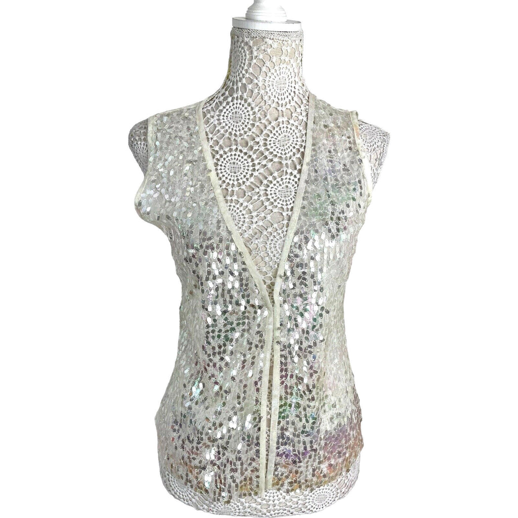Sequin Crop Top & Waistcoat Co-Ord Women’s UK Size 8 Iridescent Butterfly Detail