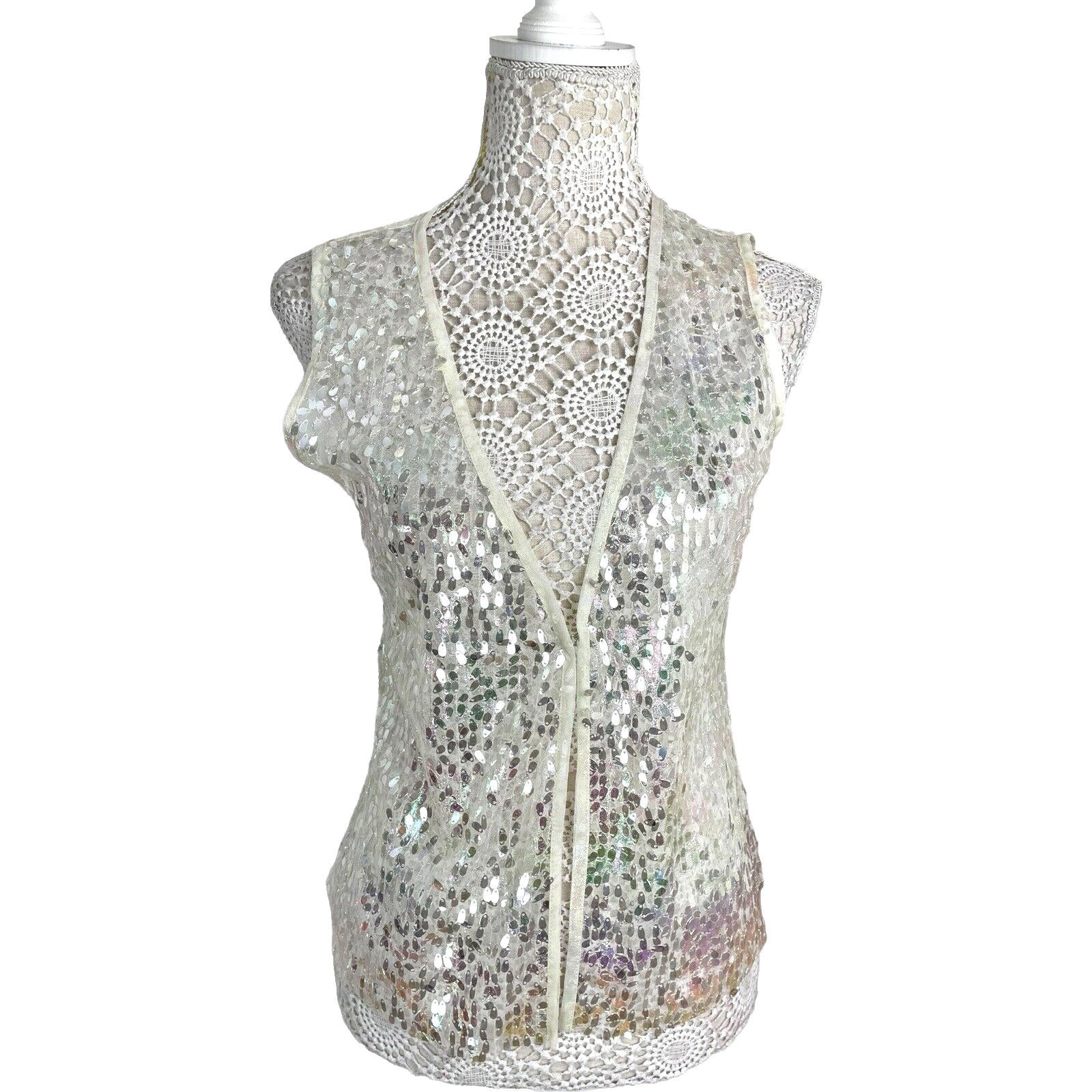 Sequin Crop Top & Waistcoat Co-Ord Women’s UK Size 8 Iridescent Butterfly Detail