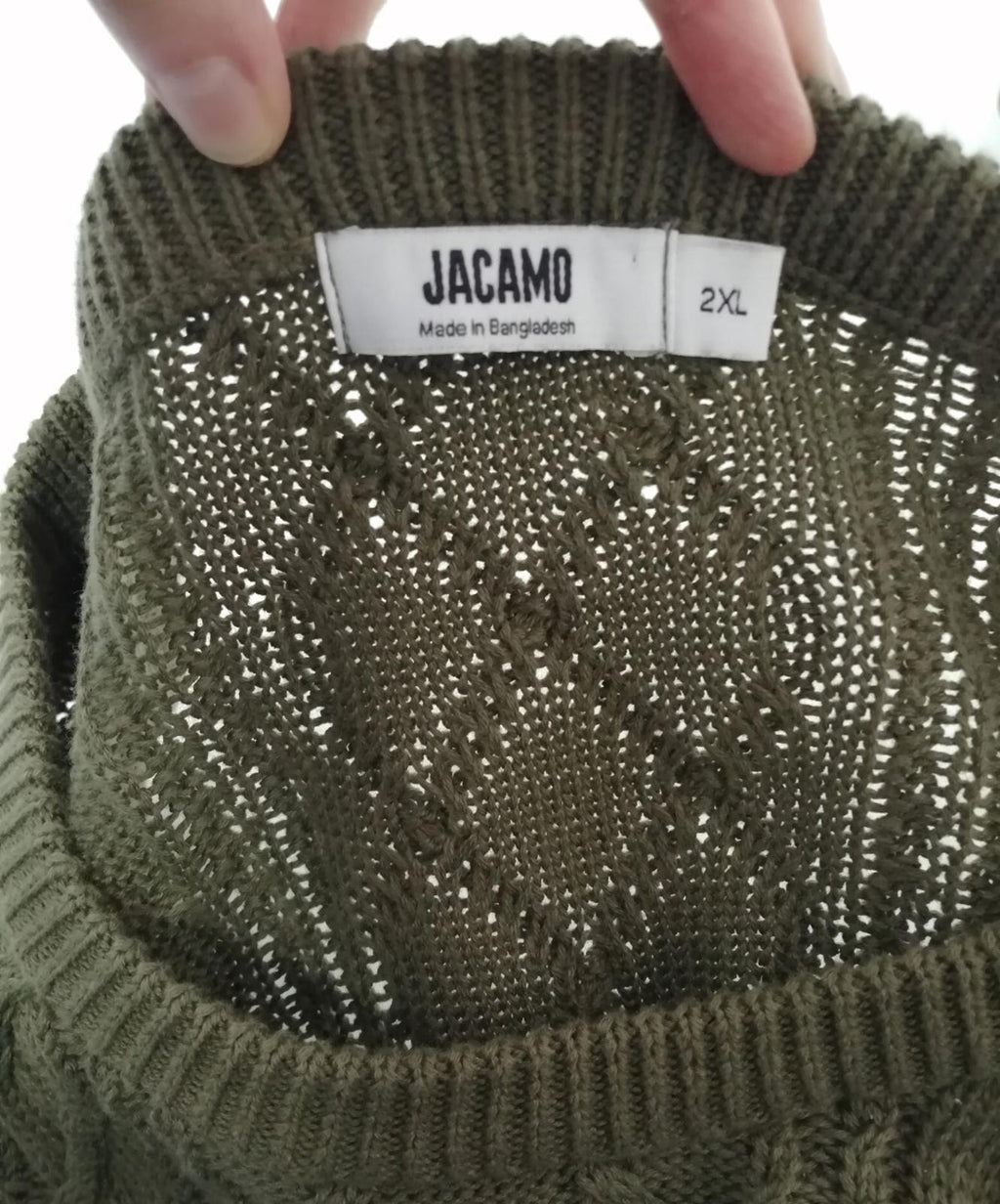 Jacamo Cable Knit Jumper Men's UK Size 2XL Khaki Green Crew Neck Sweater