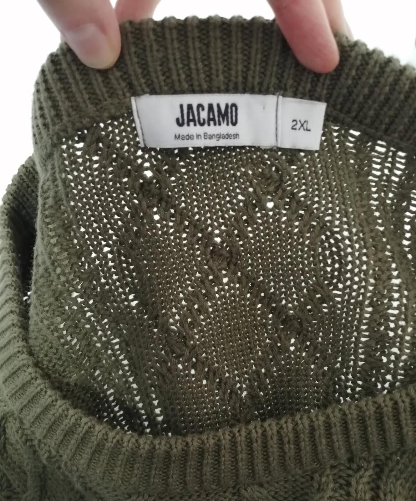 Jacamo Cable Knit Jumper Men's UK Size 2XL Khaki Green Crew Neck Sweater
