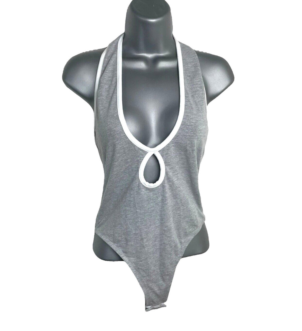 PLT Halterneck Bodysuit Women’s UK Size 8 Grey Keyhole Scoop Neck Backless
