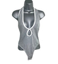 PLT Halterneck Bodysuit Women’s UK Size 8 Grey Keyhole Scoop Neck Backless