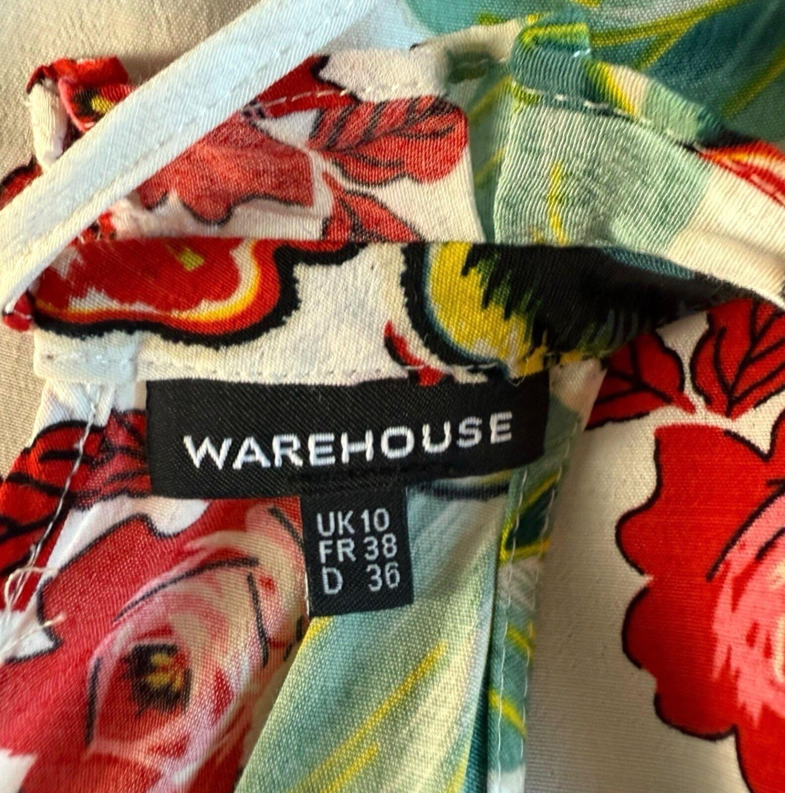 Warehouse Sleeveless Blouse Floral Women’s UK Size 10 White Multicolour