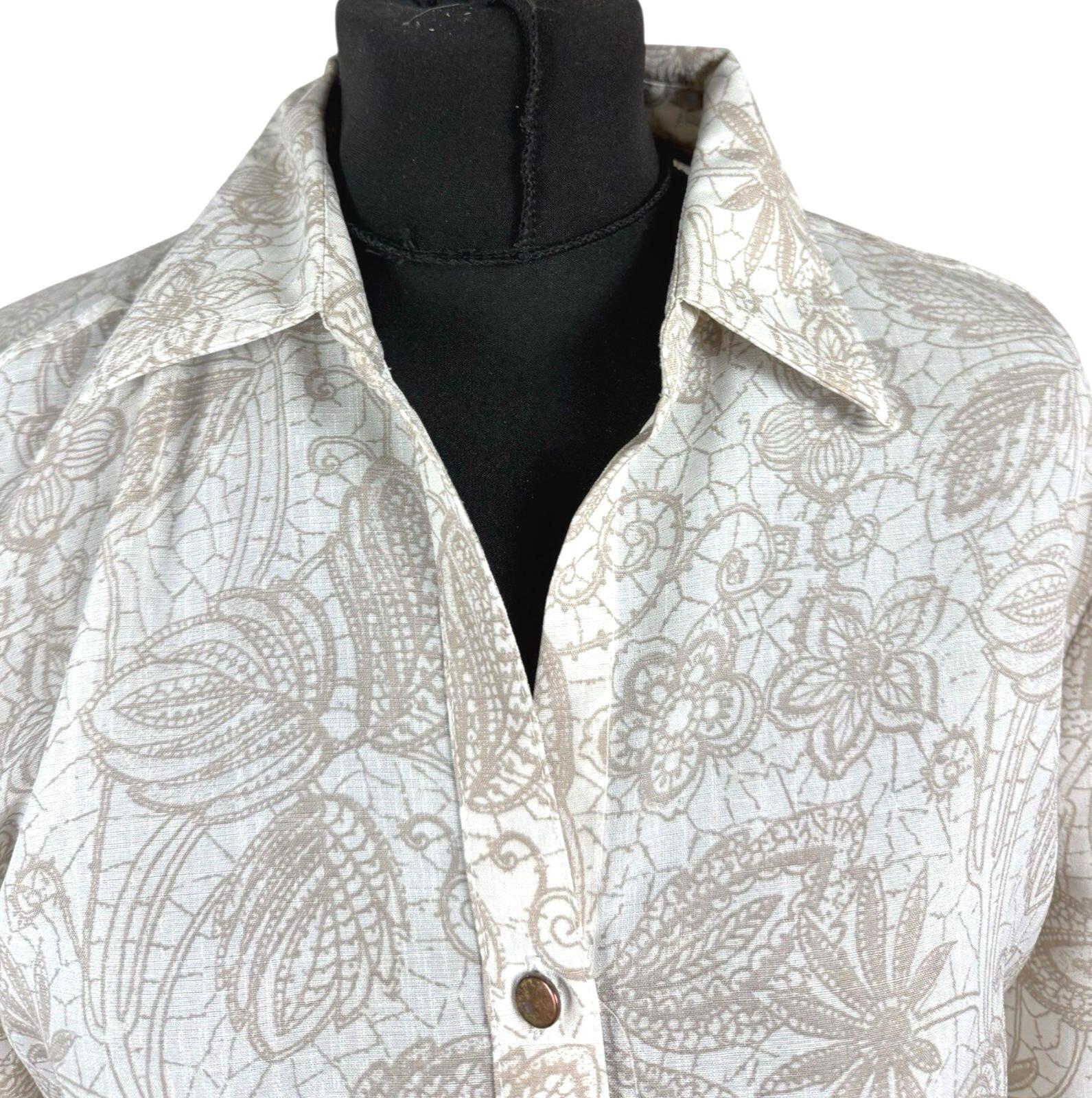 Marks & Spencer Shirt Blouse Women’s UK Size 12 Beige Floral Collared 3/4 Sleeve