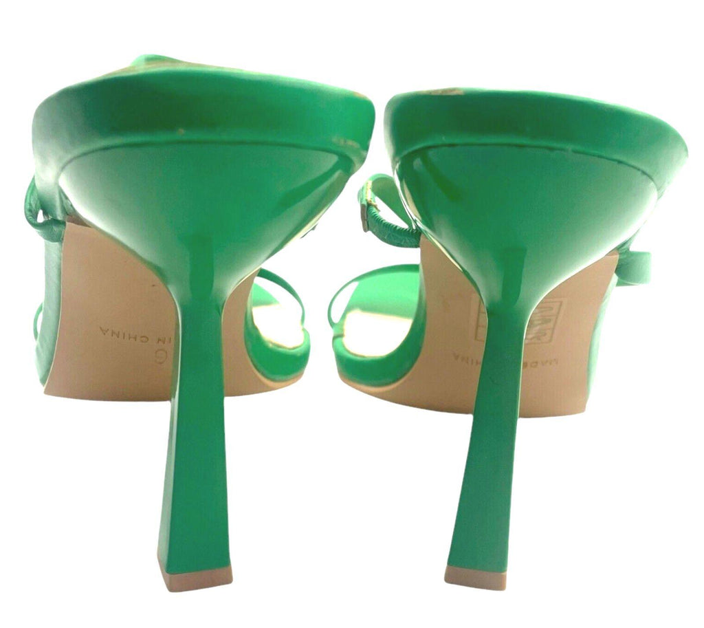 Nasty Gal Two Strap Heeled Mules Women’s UK Size 6 Green Square Ope Toe Flared