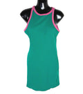 Primark Ribbed Mini Dress Women’s UK Size 14 Sleeveless Stretch Green Pink Trim