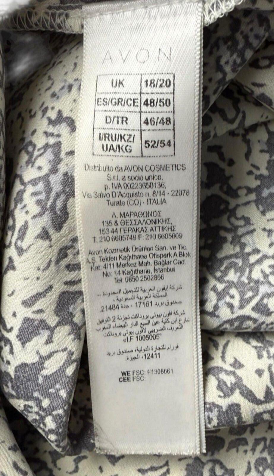Avon Satin Blouse Top Women’s UK Size 18/20 Vneck Animal Print Silver