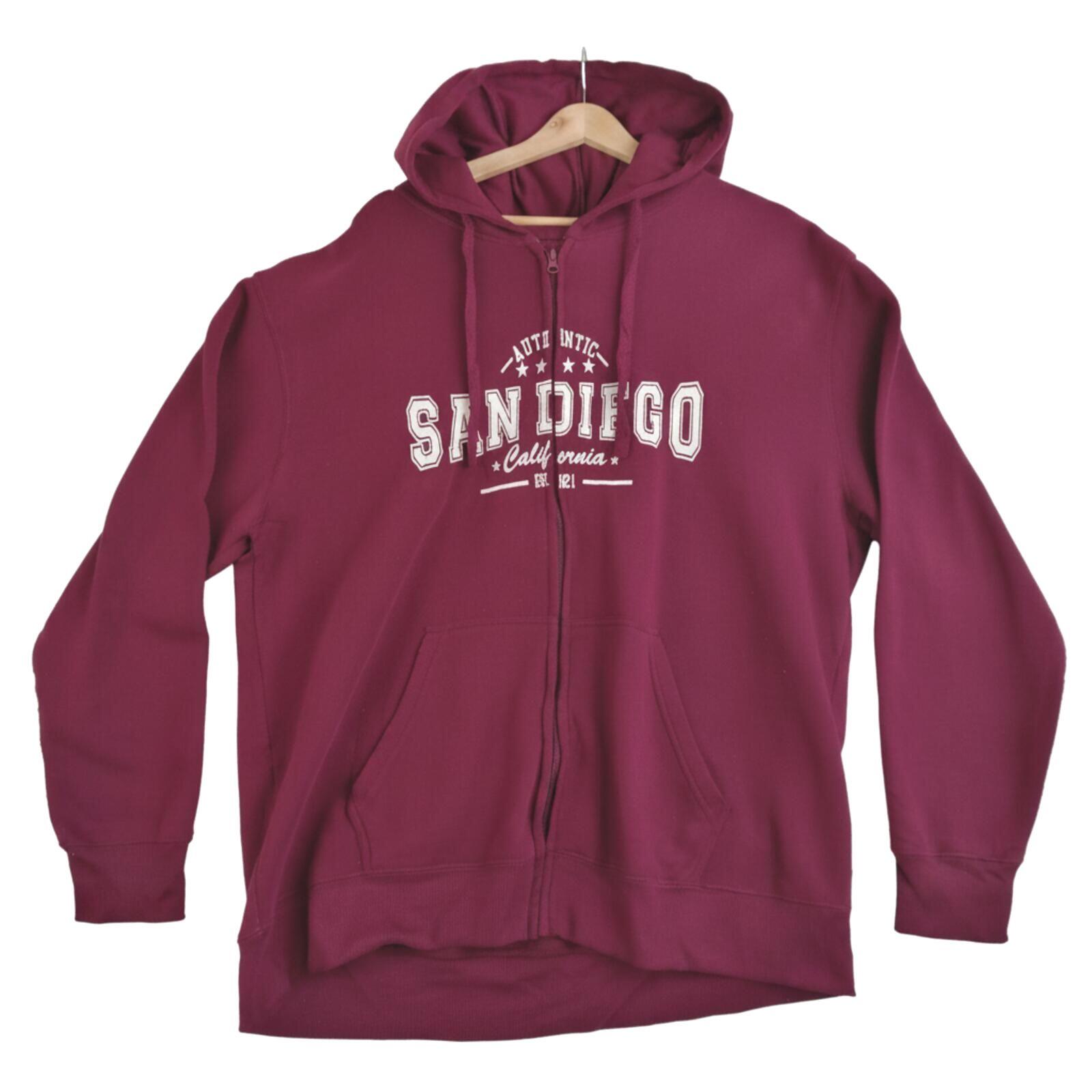 San Diego Zip Hoodie Men's UK Size XXL Red Jersey Hooded Jacket Pockets Sports