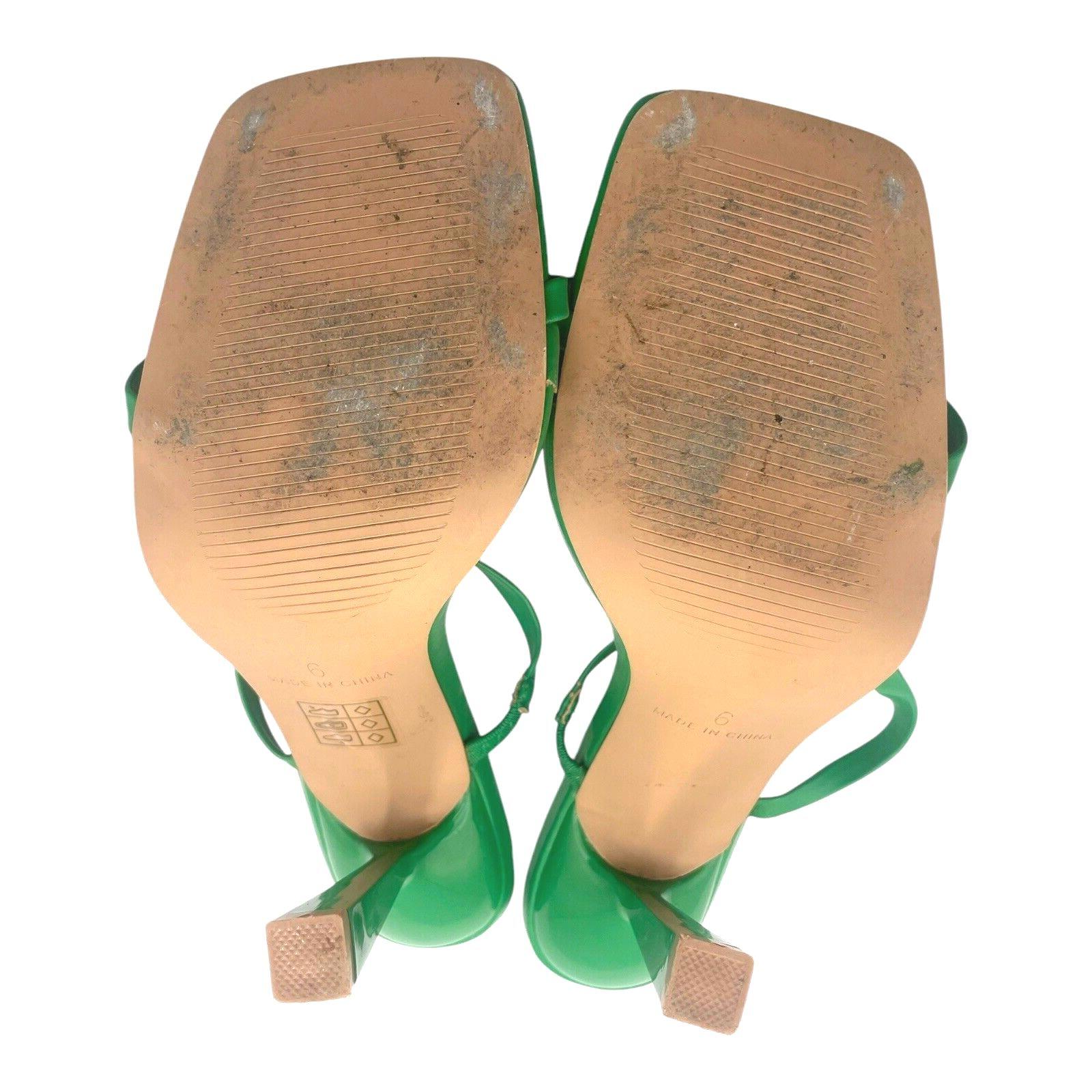 Nasty Gal Two Strap Heeled Mules Women’s UK Size 6 Green Square Ope Toe Flared