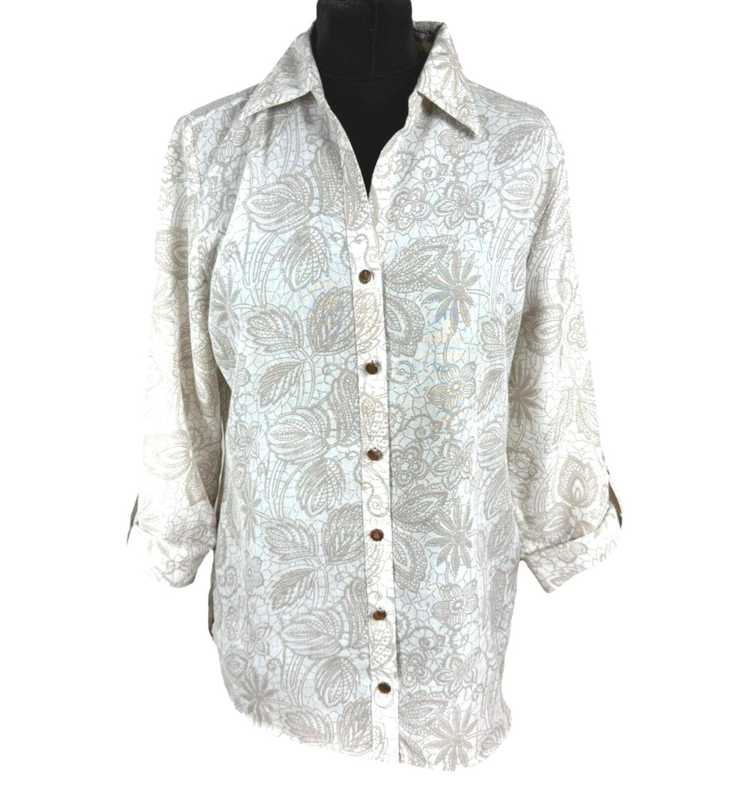 Marks & Spencer Shirt Blouse Women’s UK Size 12 Beige Floral Collared 3/4 Sleeve