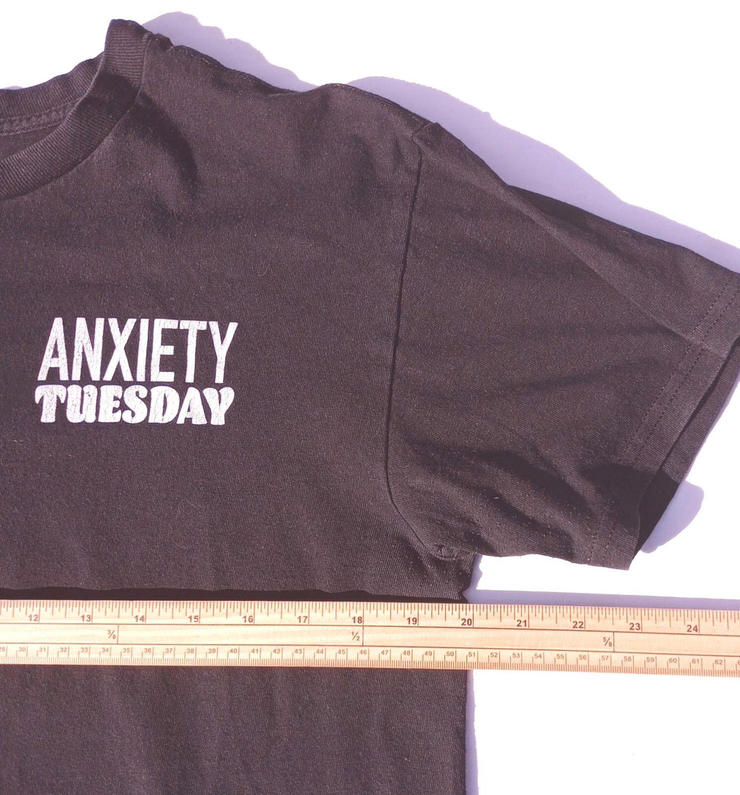 Graphic Print T-Shirt Men's UK Size M Black Crew Neck 100% Cotton Anxiety Theme