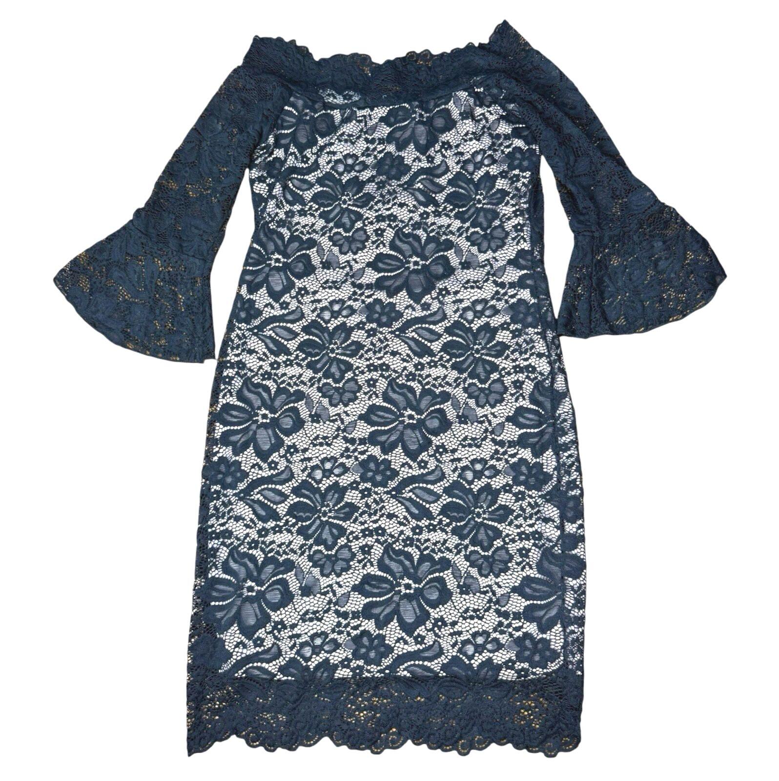 Quiz Lace Mini Dress Women’s UK Size 12 Off Shoulder Lined Black Nude