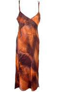 Bershka Burnt Orange Satin Maxi Dress Side Slit Women’s UK Size XS