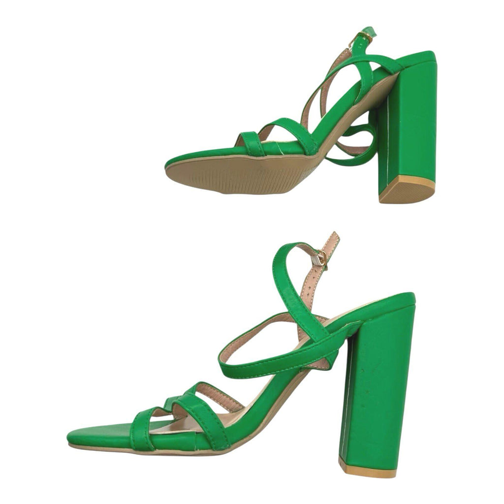 Green Strappy Block Heel Shoes Women’s UK Size 3.5 Open Toe High Heel