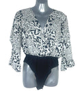 Boohoo Animal Print Bodysuit Top Women’s UK Size S Long Sleeve White Black