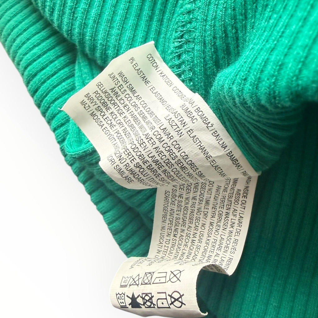 Primark Ribbed Mini Dress Women’s UK Size 14 Sleeveless Stretch Green Pink Trim
