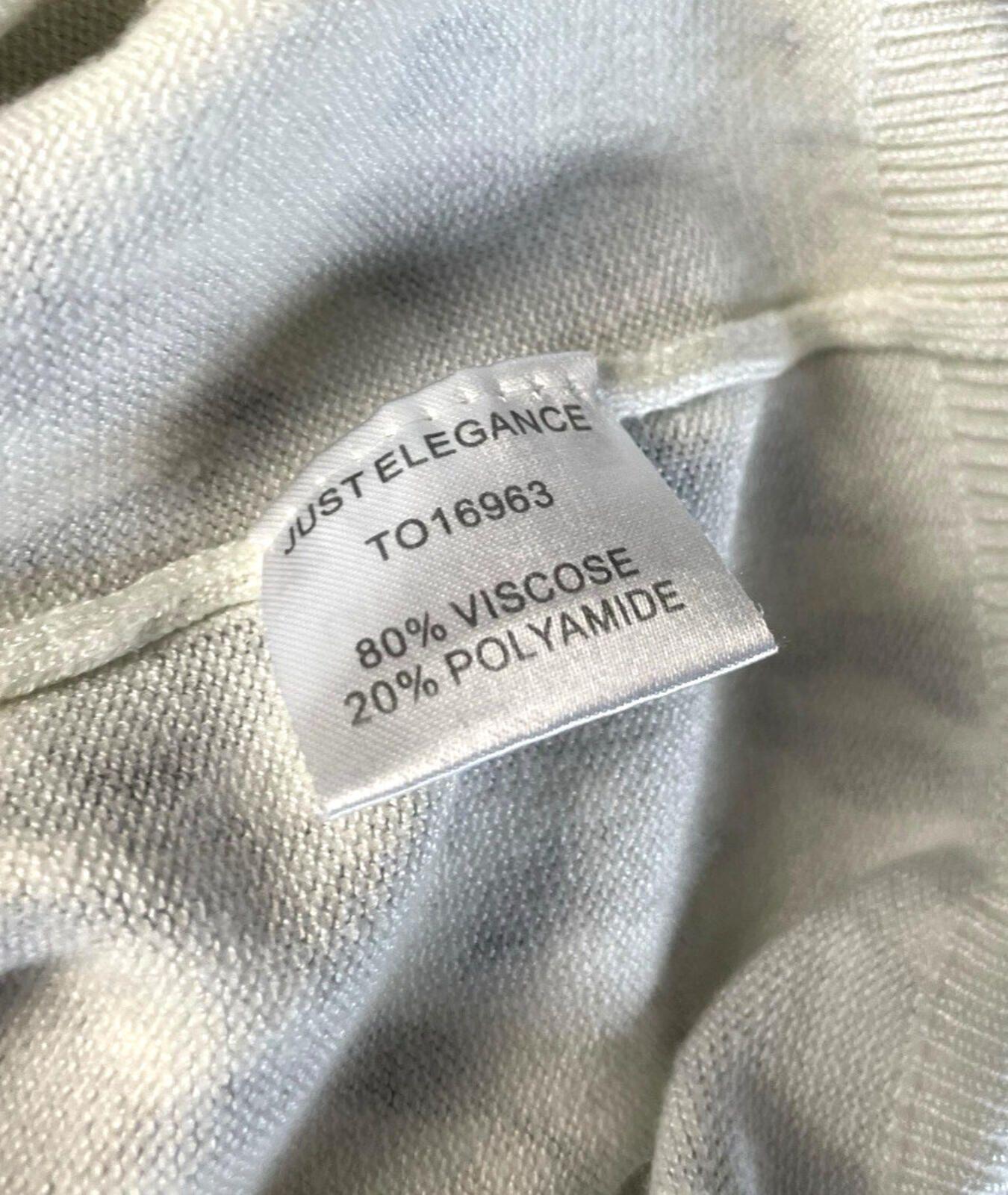 Just Elegance Thin White Jumper Grey Gold Pattern Round Neck Women’s UK Size L