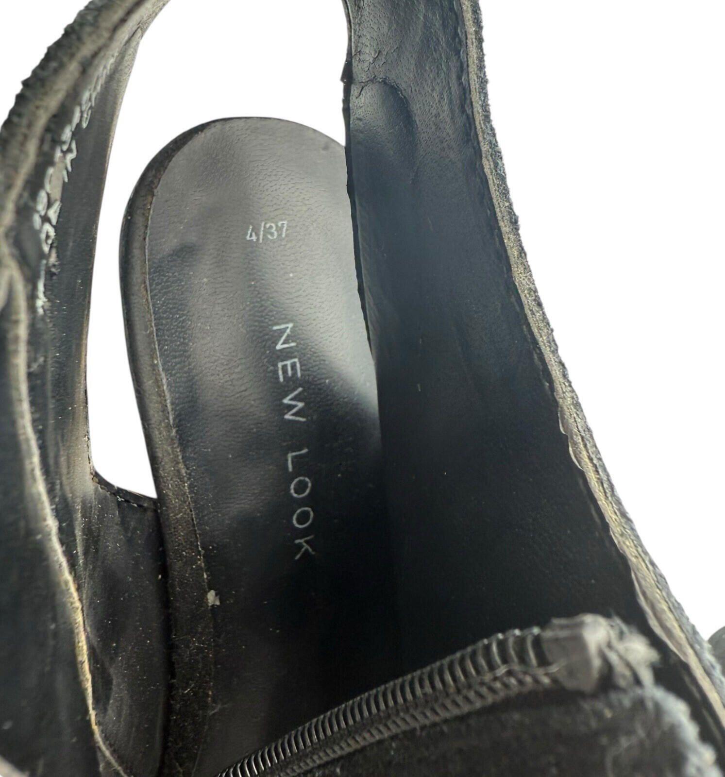 NewLook Peep Toe Ankle Boots Women’s UK Size Mirrored Silver Block Heel Black