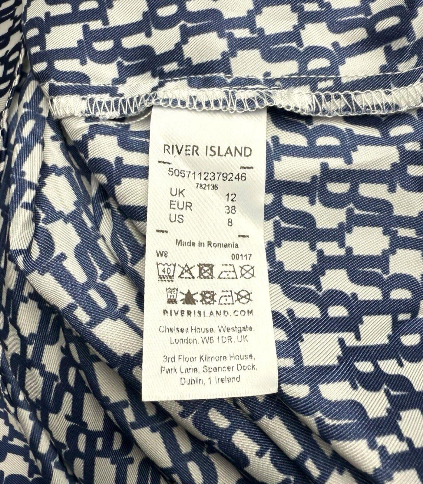 River Island Satin Off Shoulder Top Women’s UK Size 12 Logo Print White Navy