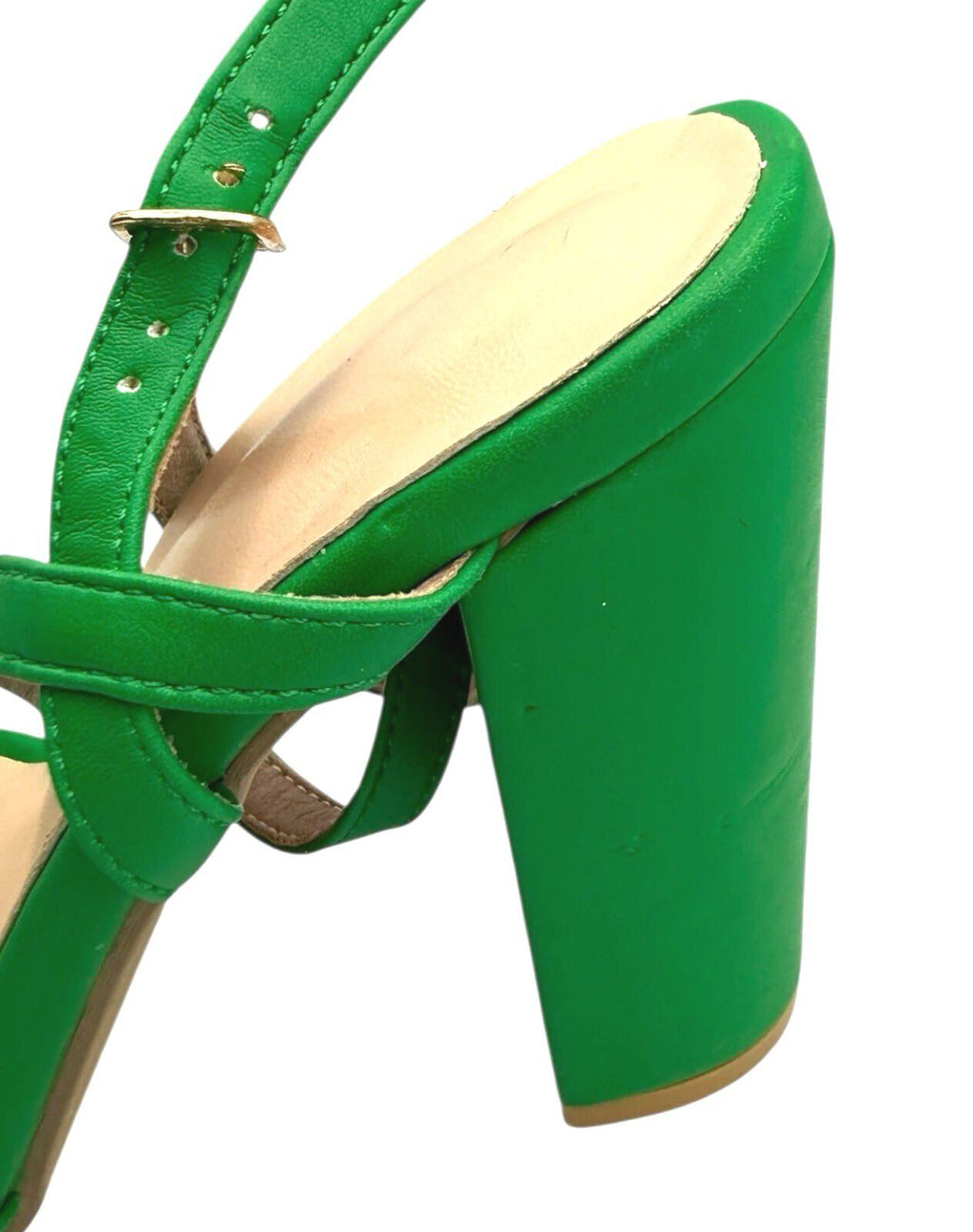 Green Strappy Block Heel Shoes Women’s UK Size 3.5 Open Toe High Heel