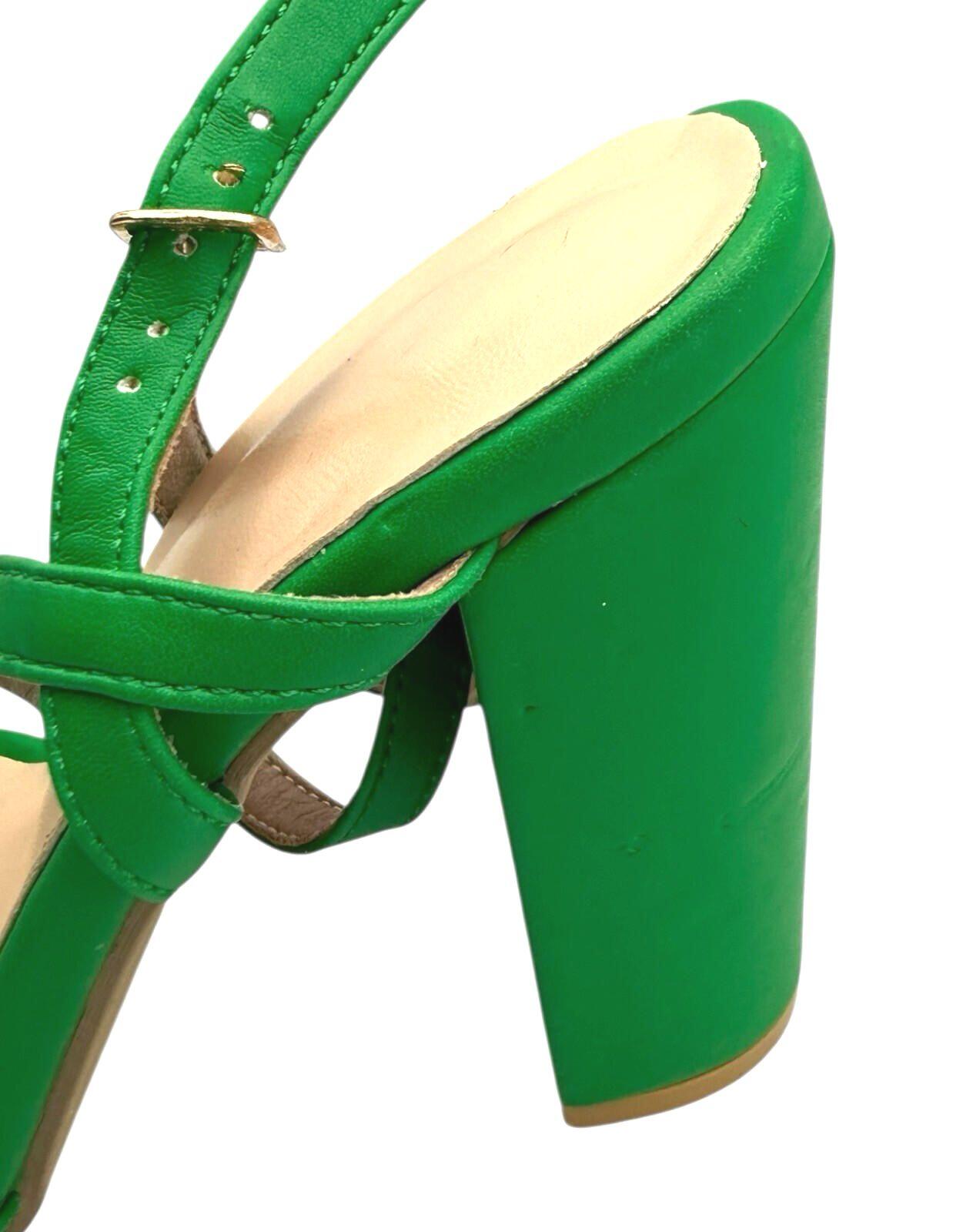 Green Strappy Block Heel Shoes Women’s UK Size 3.5 Open Toe High Heel