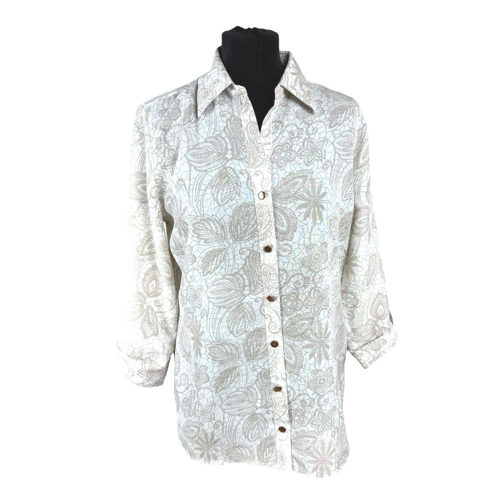 Marks & Spencer Shirt Blouse Women’s UK Size 12 Beige Floral Collared 3/4 Sleeve