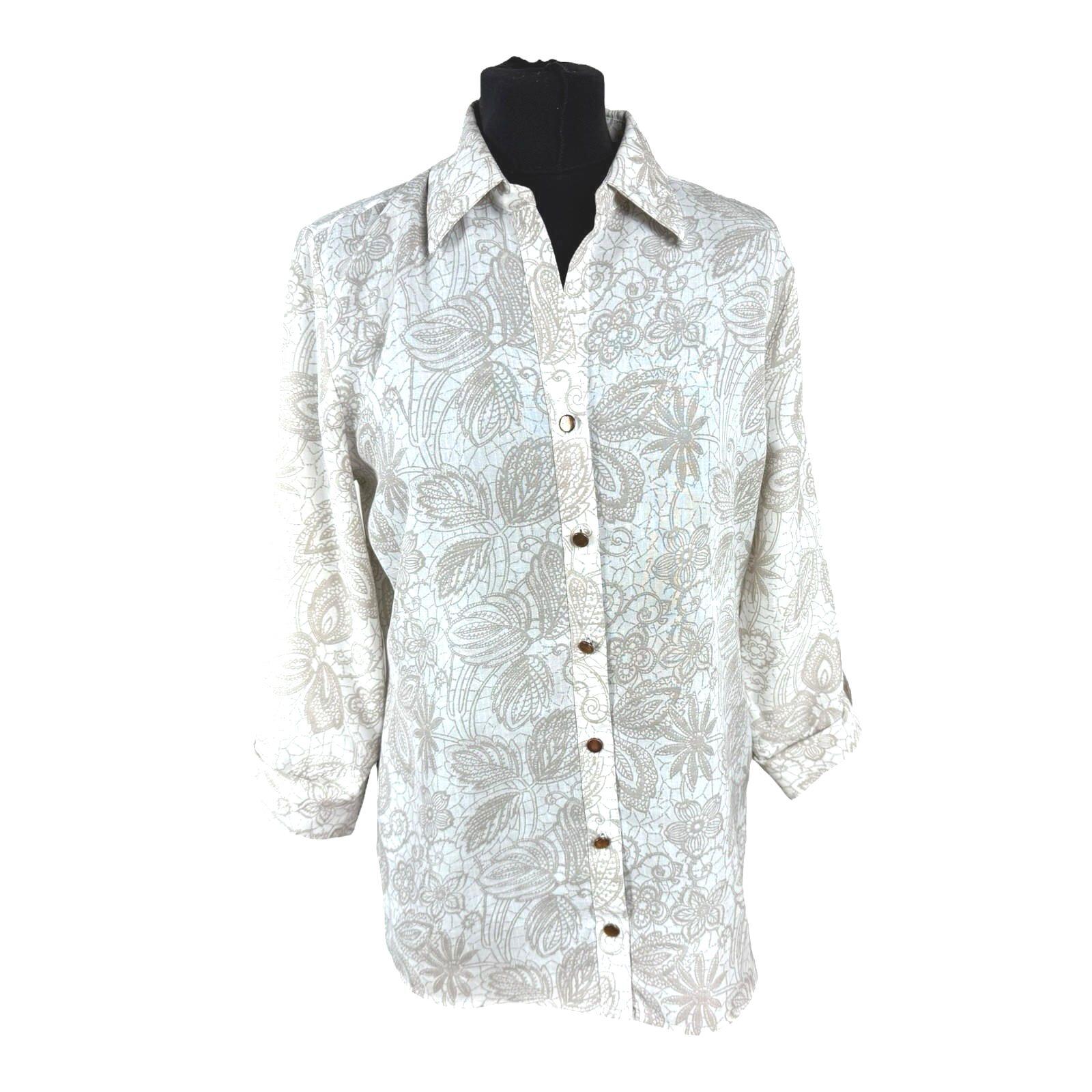 Marks & Spencer Shirt Blouse Women’s UK Size 12 Beige Floral Collared 3/4 Sleeve