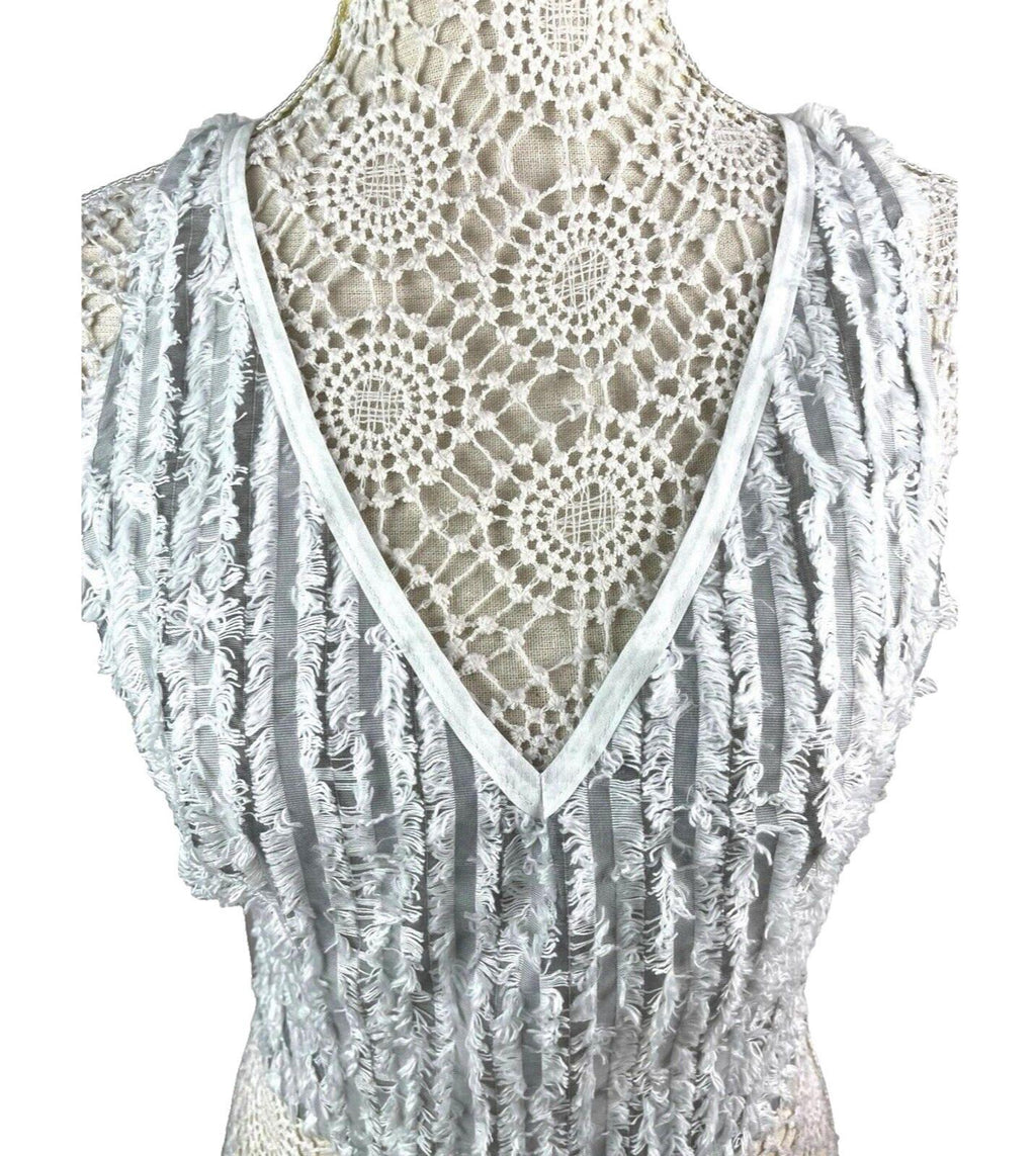 Pretty Little Thing Grey Mesh Vest Top Freyed Stripe Detail Women’s UK Size 8