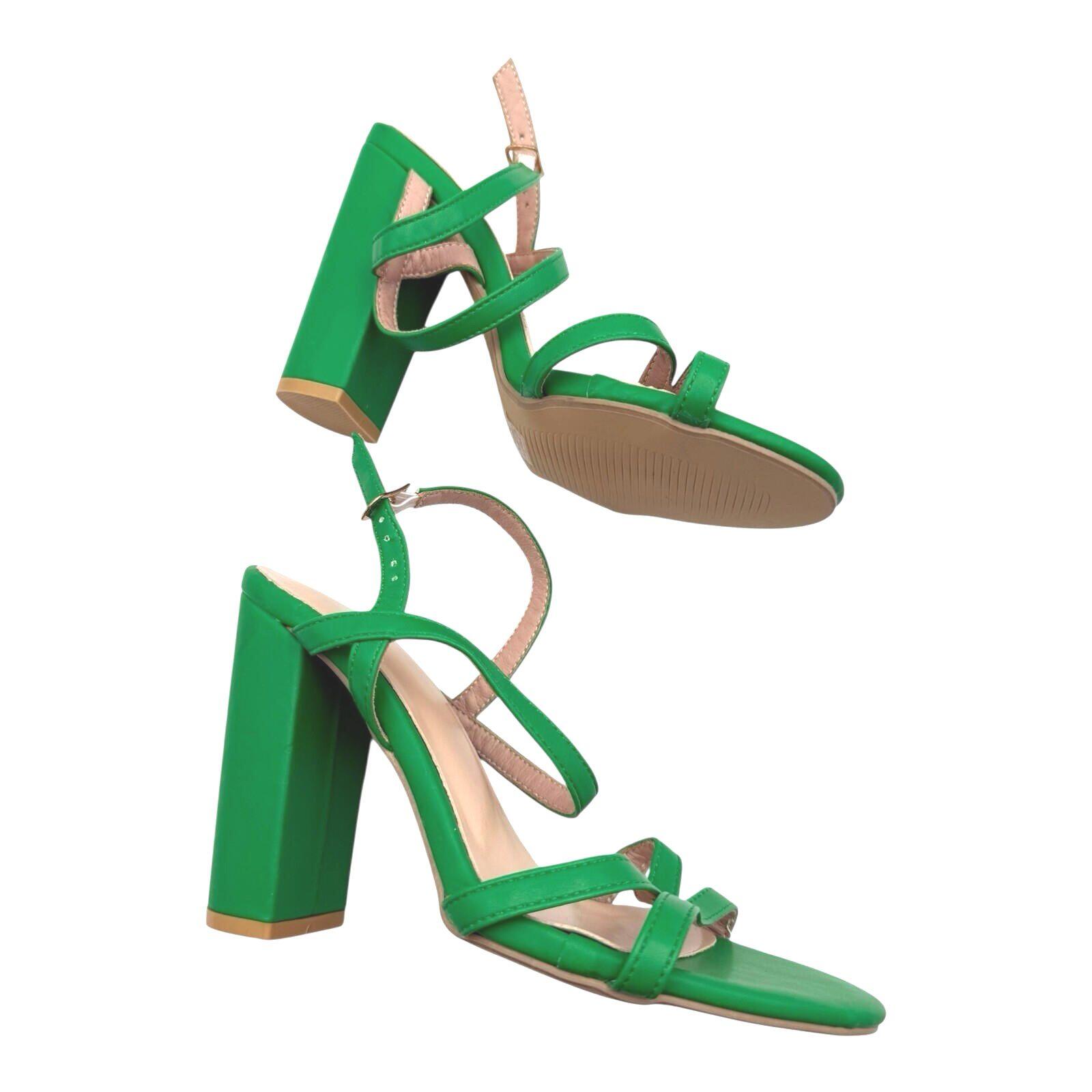 Green Strappy Block Heel Shoes Women’s UK Size 3.5 Open Toe High Heel
