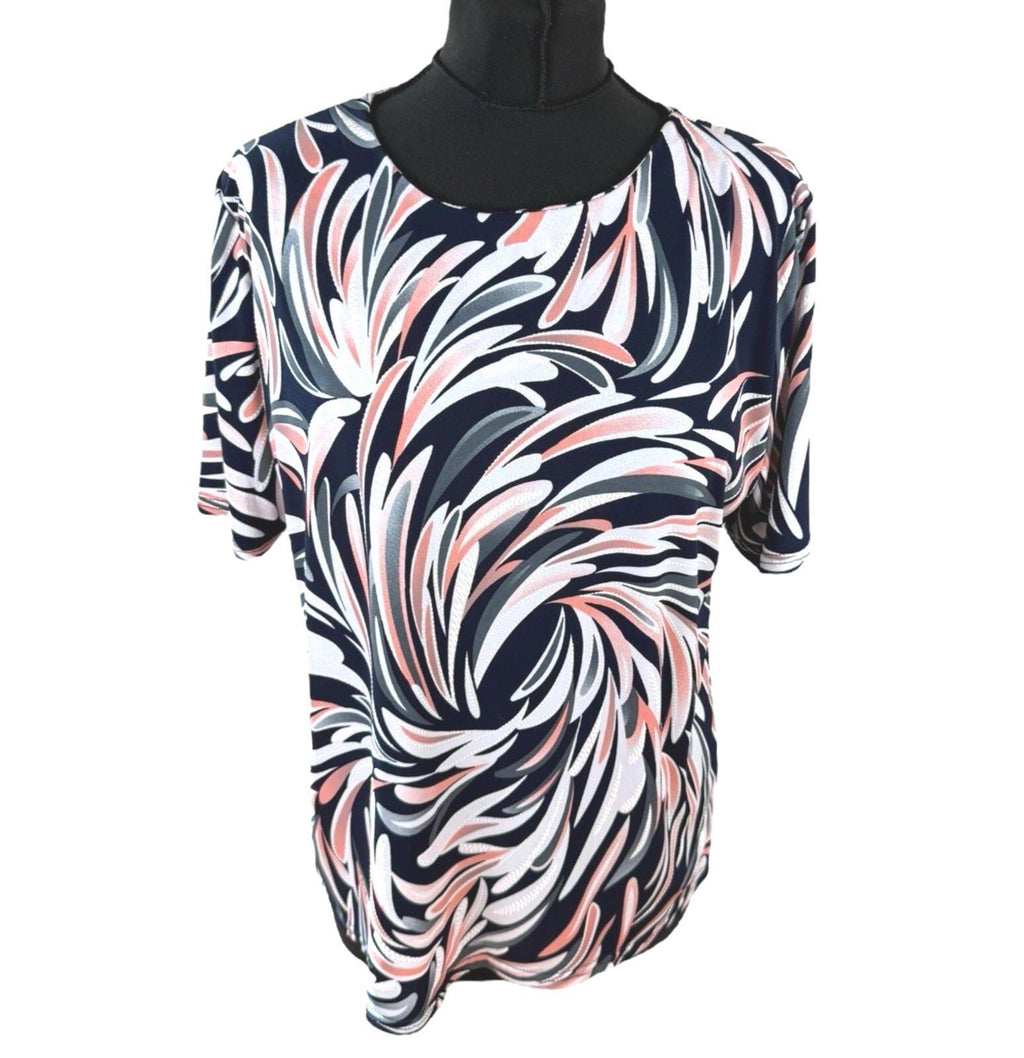 Forever Abstract Print Blouse Women's UK Size L Colorful Swirl Stitch Detail Top