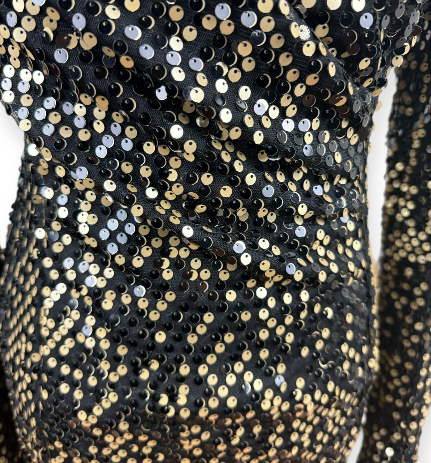 AX Paris Sequin Mini Dress Women’s UK Size 10 Long Sleeve Black Gold