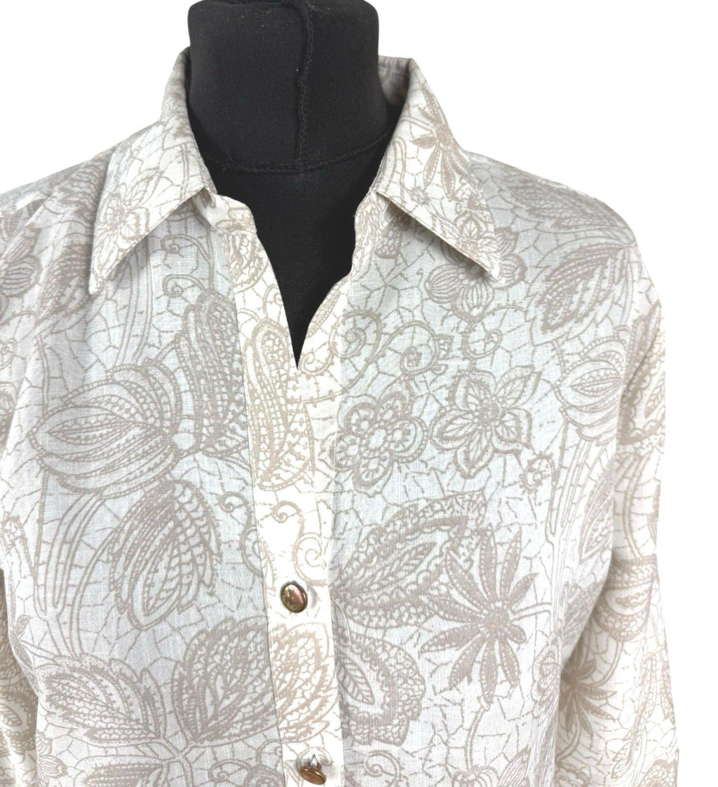 Marks & Spencer Shirt Blouse Women’s UK Size 12 Beige Floral Collared 3/4 Sleeve