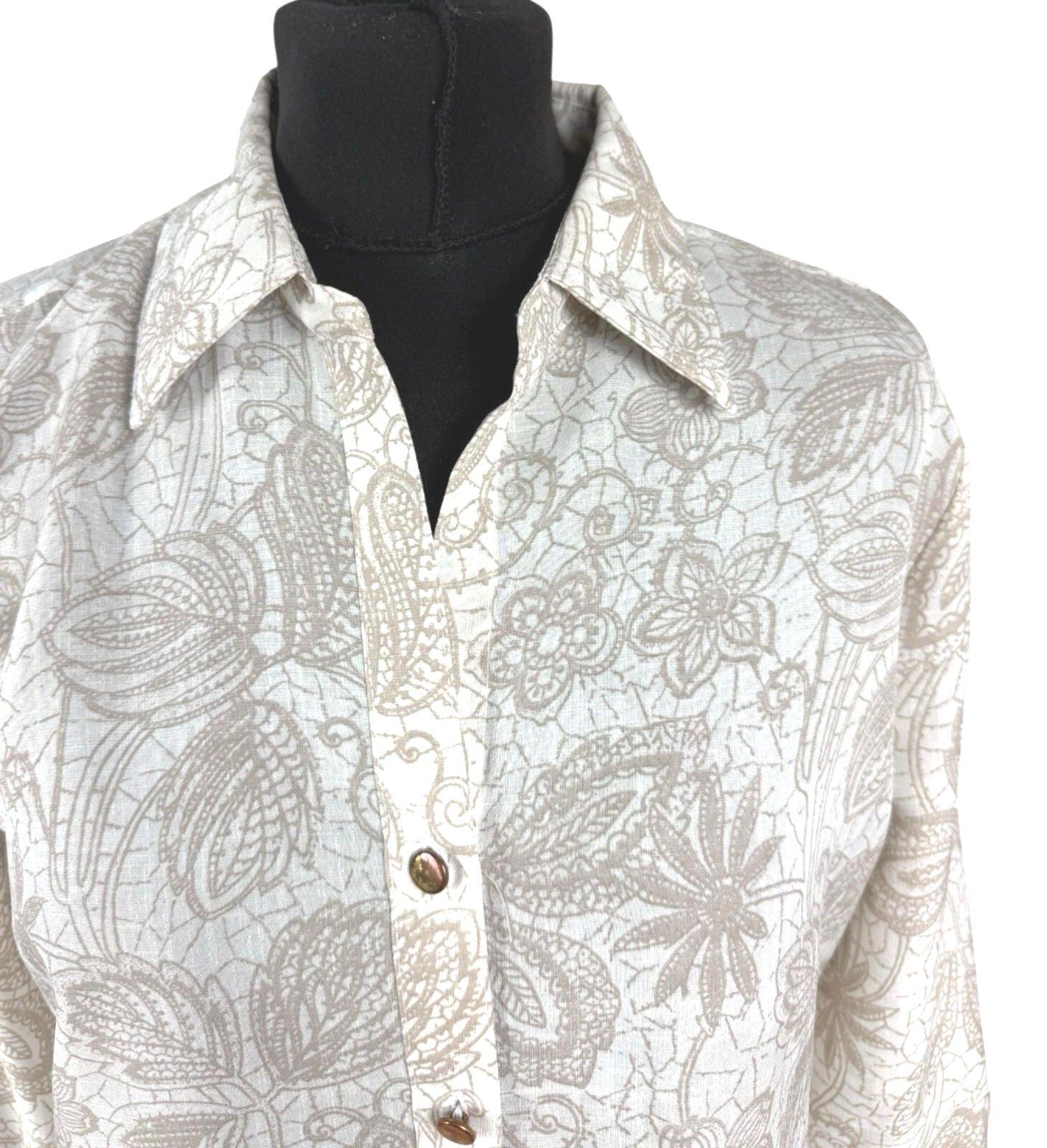 Marks & Spencer Shirt Blouse Women’s UK Size 12 Beige Floral Collared 3/4 Sleeve