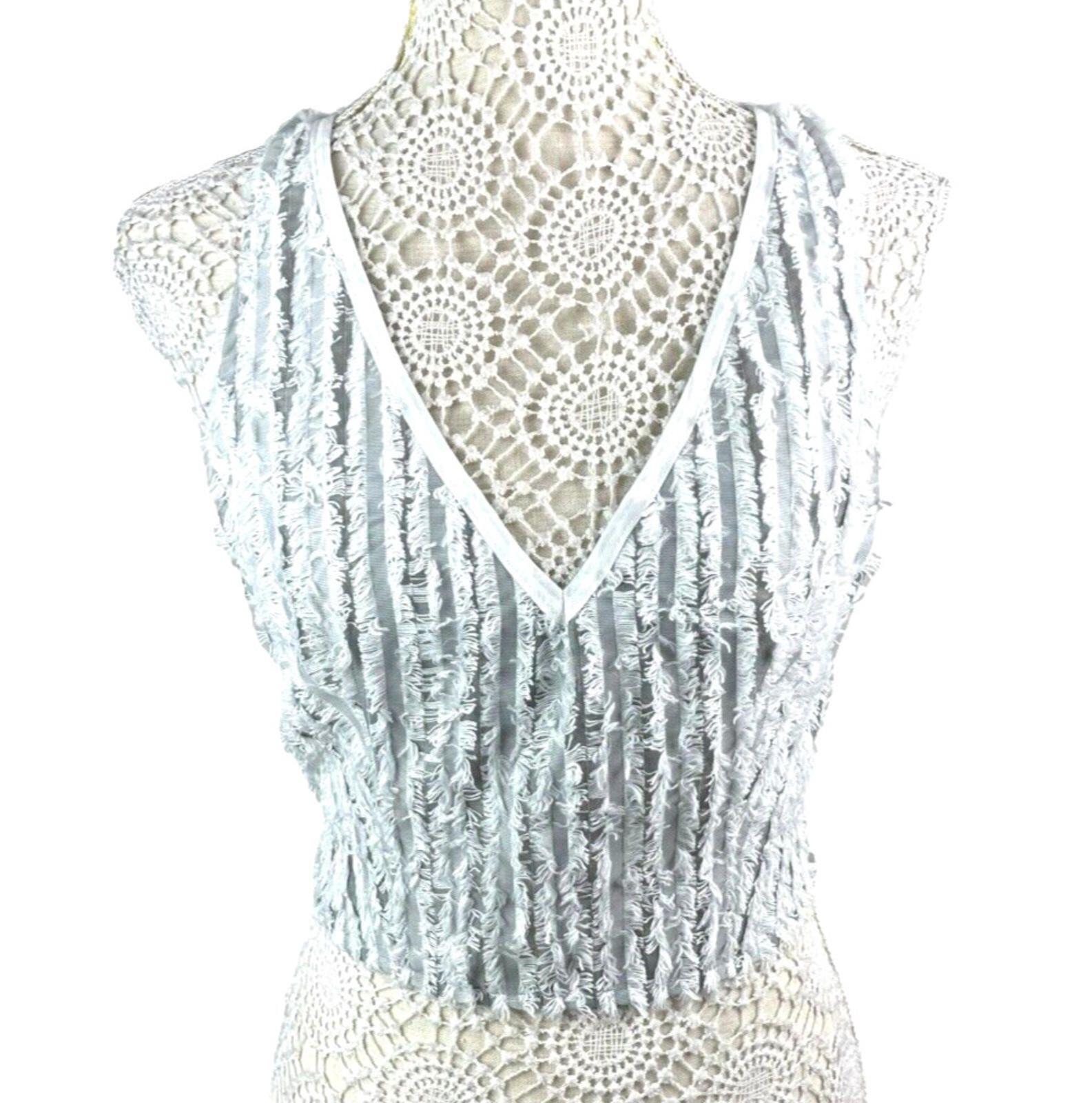 Pretty Little Thing Grey Mesh Vest Top Freyed Stripe Detail Women’s UK Size 8
