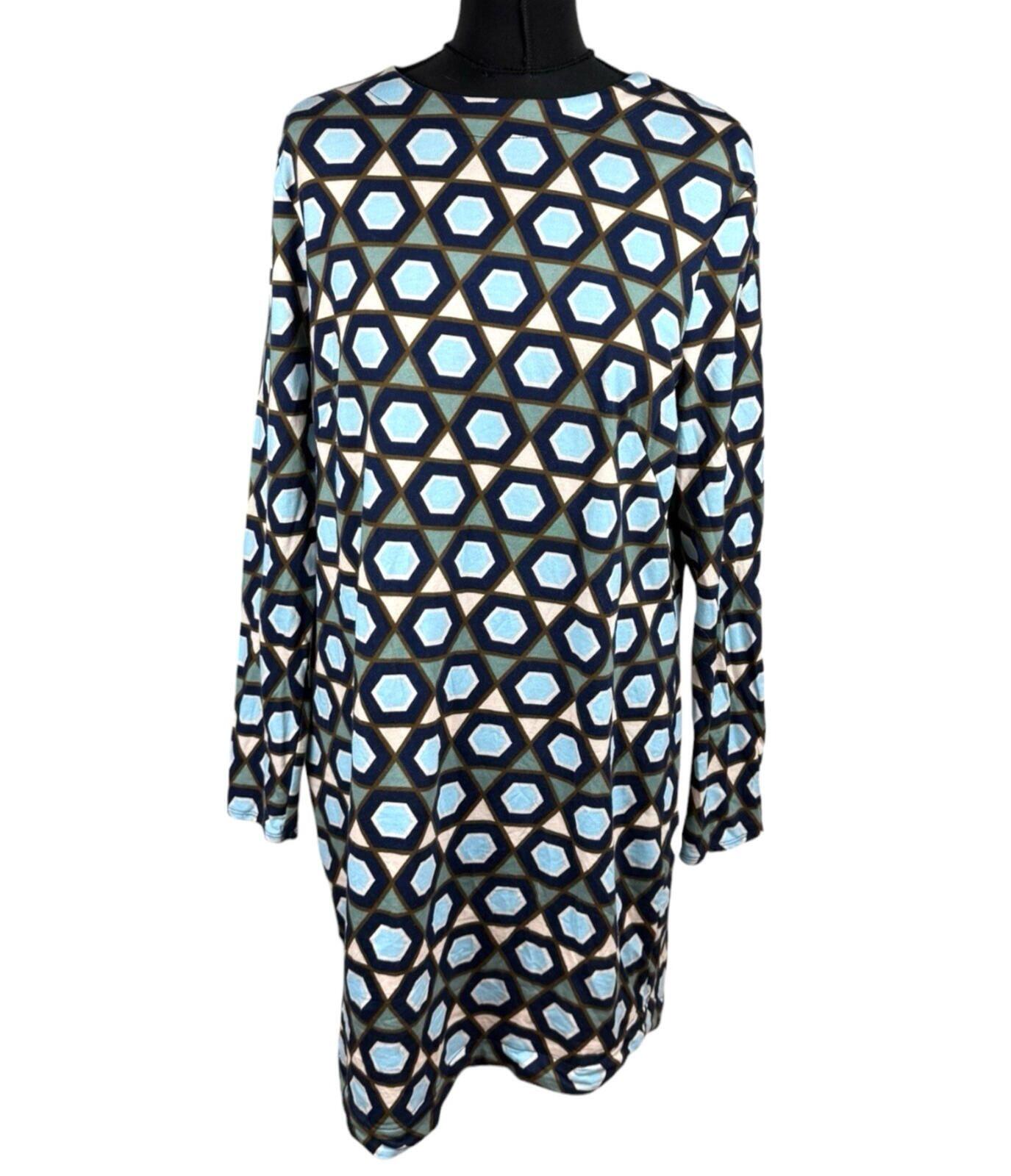 H&M Long Sleeve Mini Dress Women’s UK Size M Geometric Print Blue