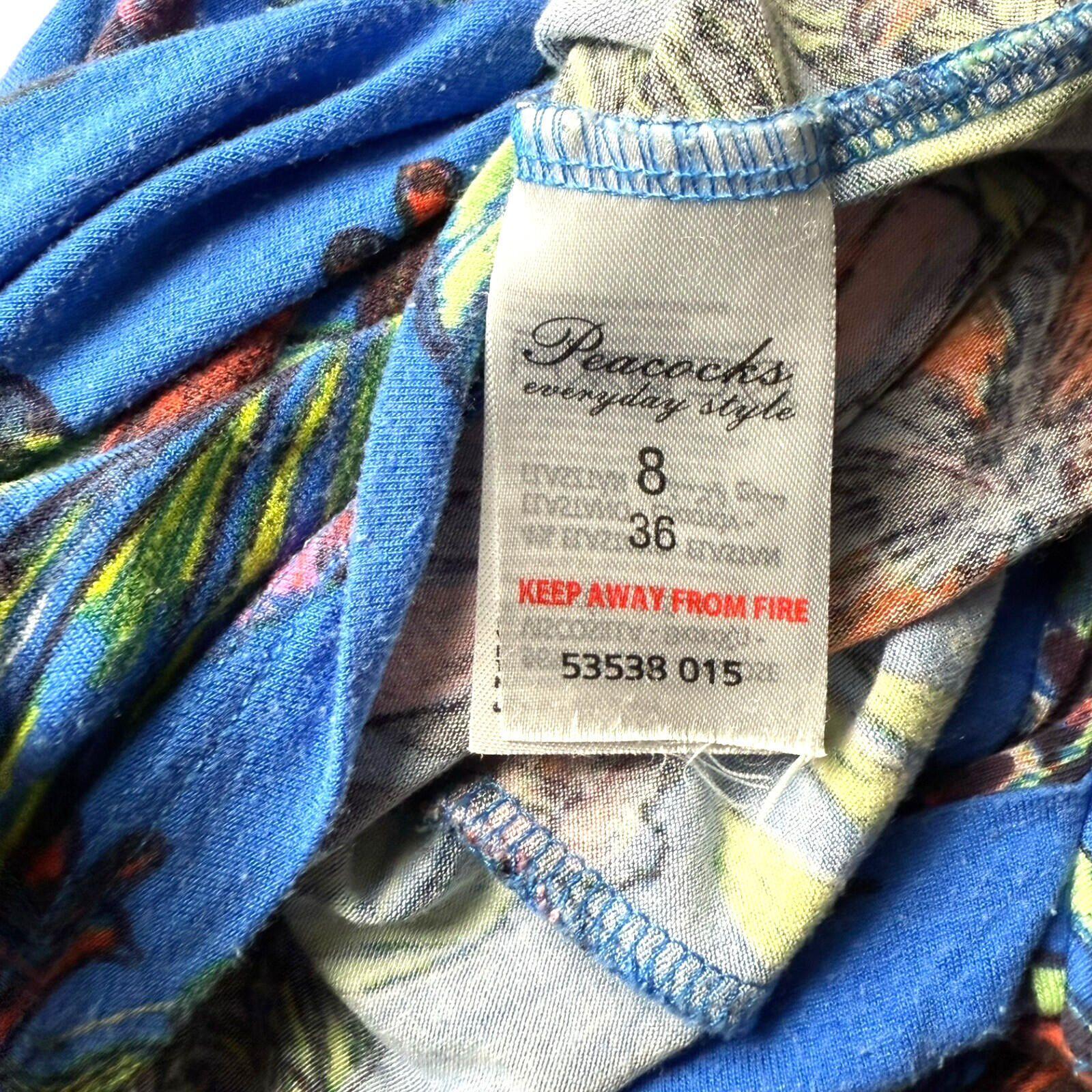 Peacocks T-Shirt Blouse Women’s UK Size 8 Tropical Print Zip Back Multicolour