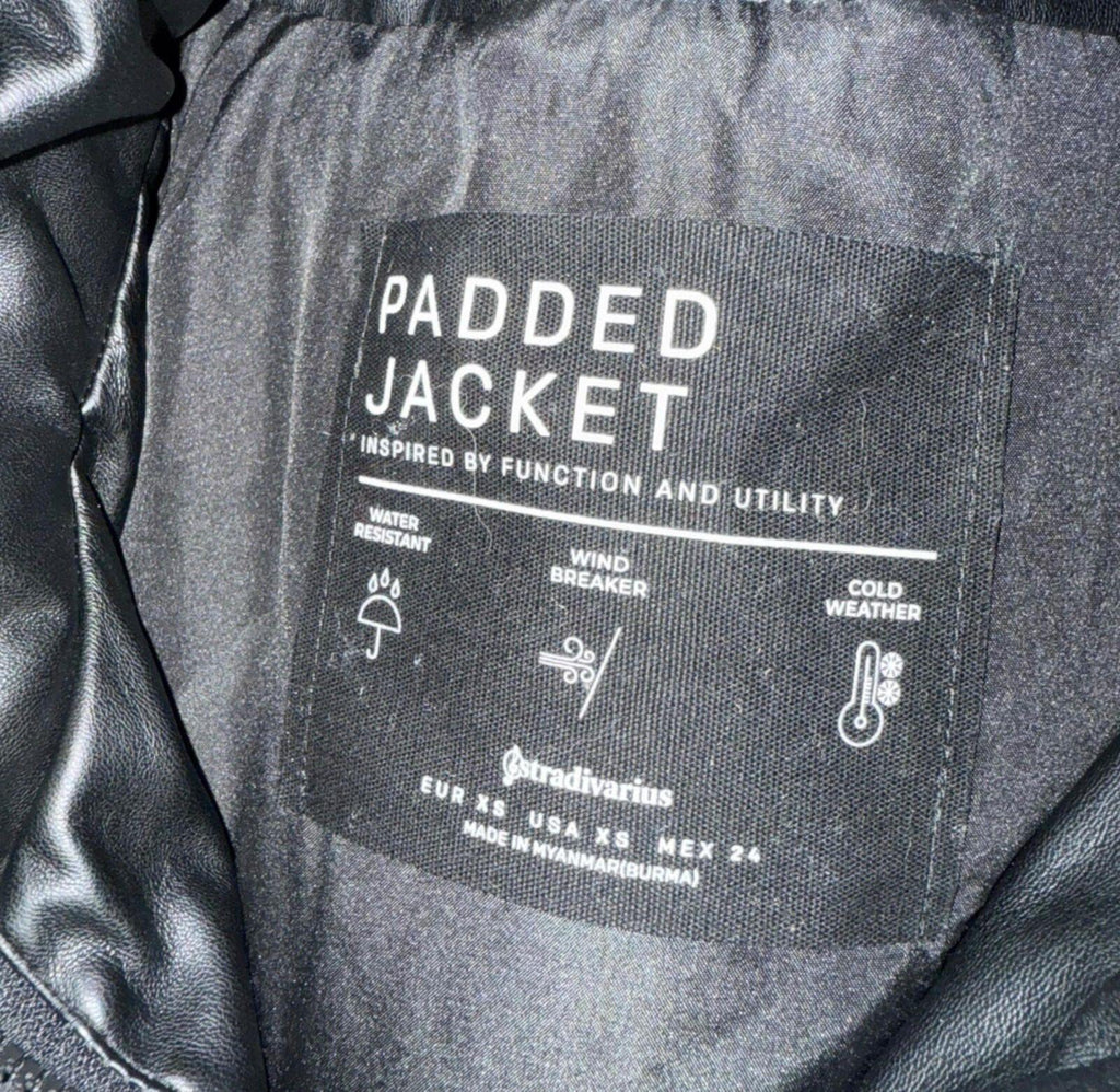 Stradivarius Faux Leather Gillet Jacket Women’s UK Size XS Padded Pockets Black