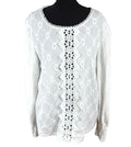Shein Lace Blouse Women’s UK Size XL White Long Sleeve Crochet Panel Round Neck