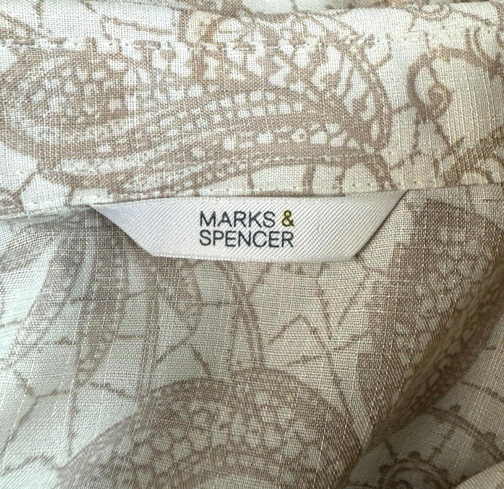 Marks & Spencer Shirt Blouse Women’s UK Size 12 Beige Floral Collared 3/4 Sleeve