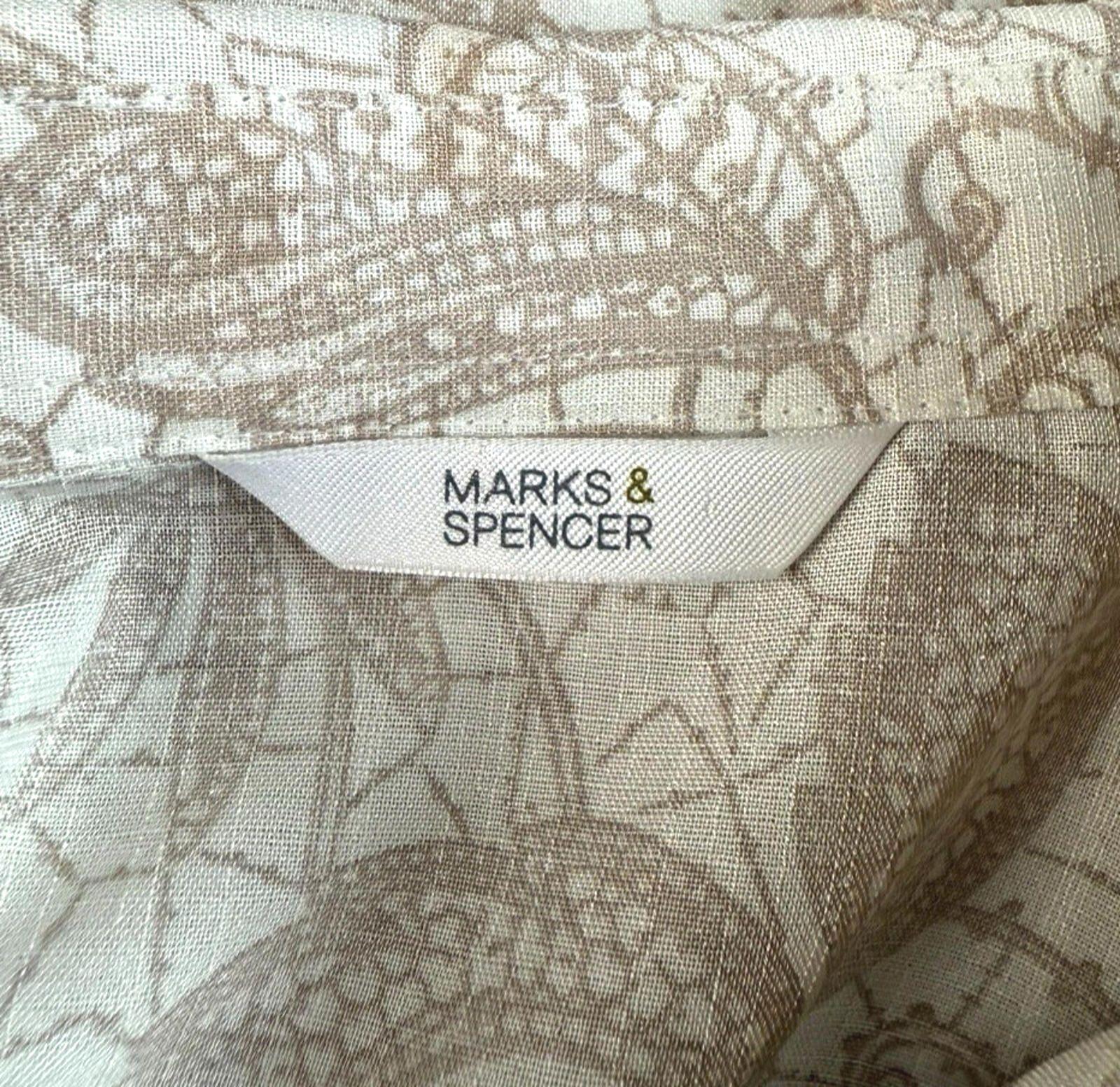Marks & Spencer Shirt Blouse Women’s UK Size 12 Beige Floral Collared 3/4 Sleeve
