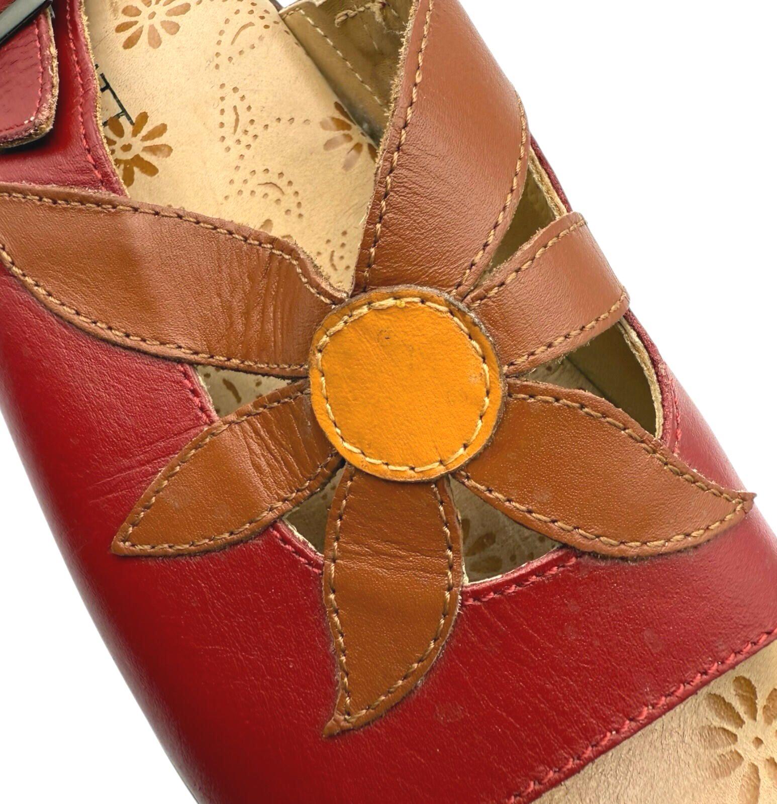 Brevitt Leather Sandals Floral Design Women’s UK Size 4 Slingback Red