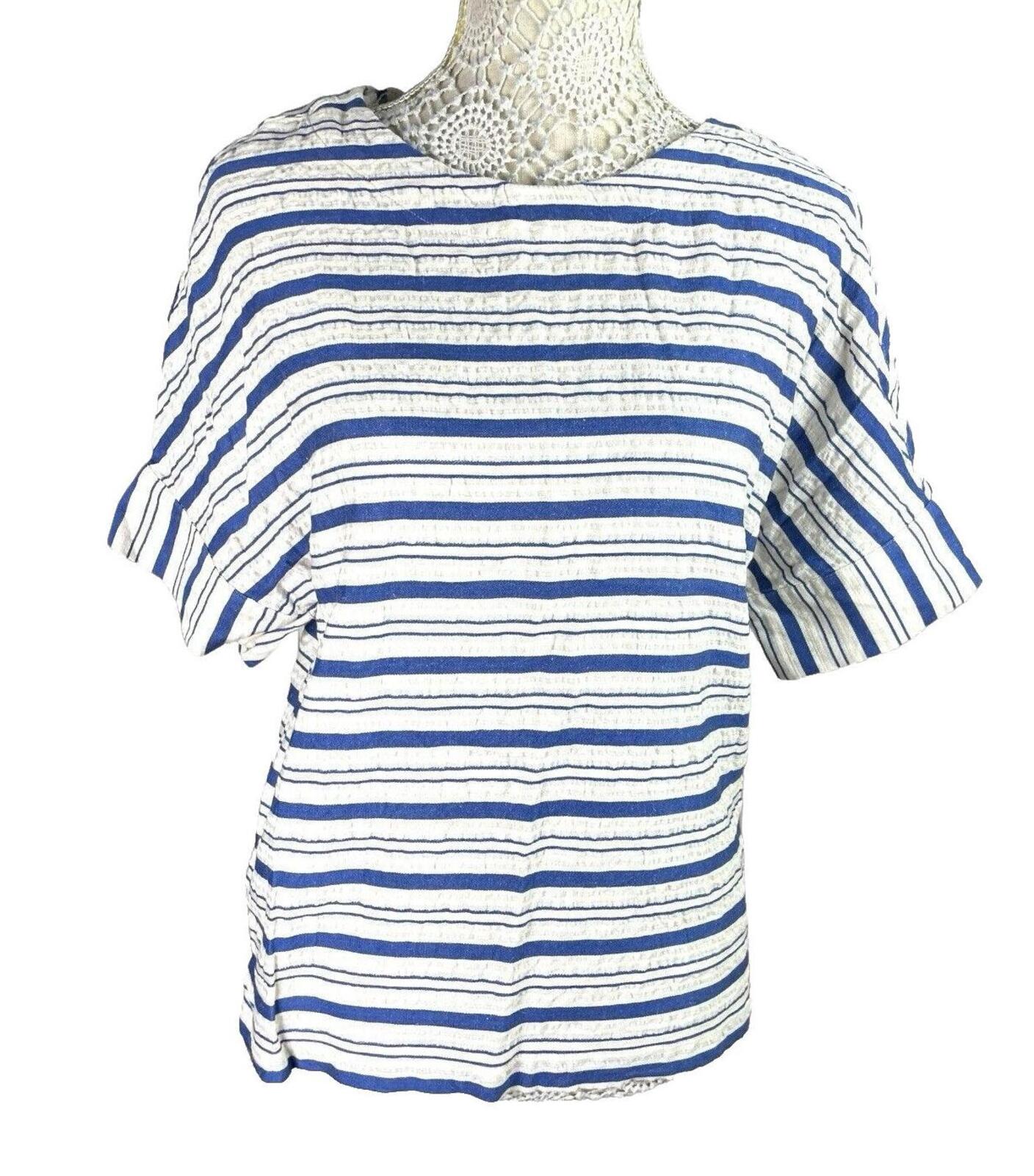 Marks & Spencer Stripe T-Shirt Top Women’s UK Size 10 Short Sleeve Linen Blend
