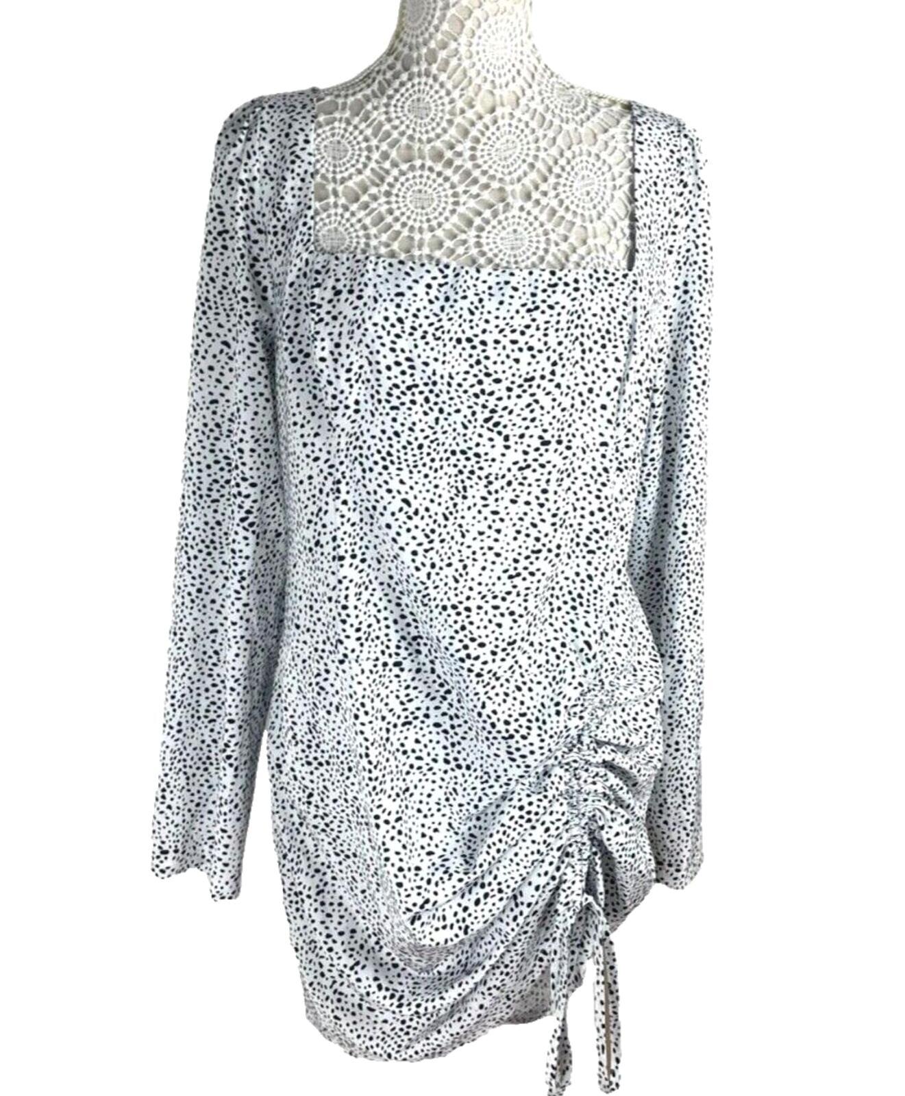 PLT Dalmatian Print Ruched Mini Dress Women’s UK Size 16 Square Neck Scoop Back