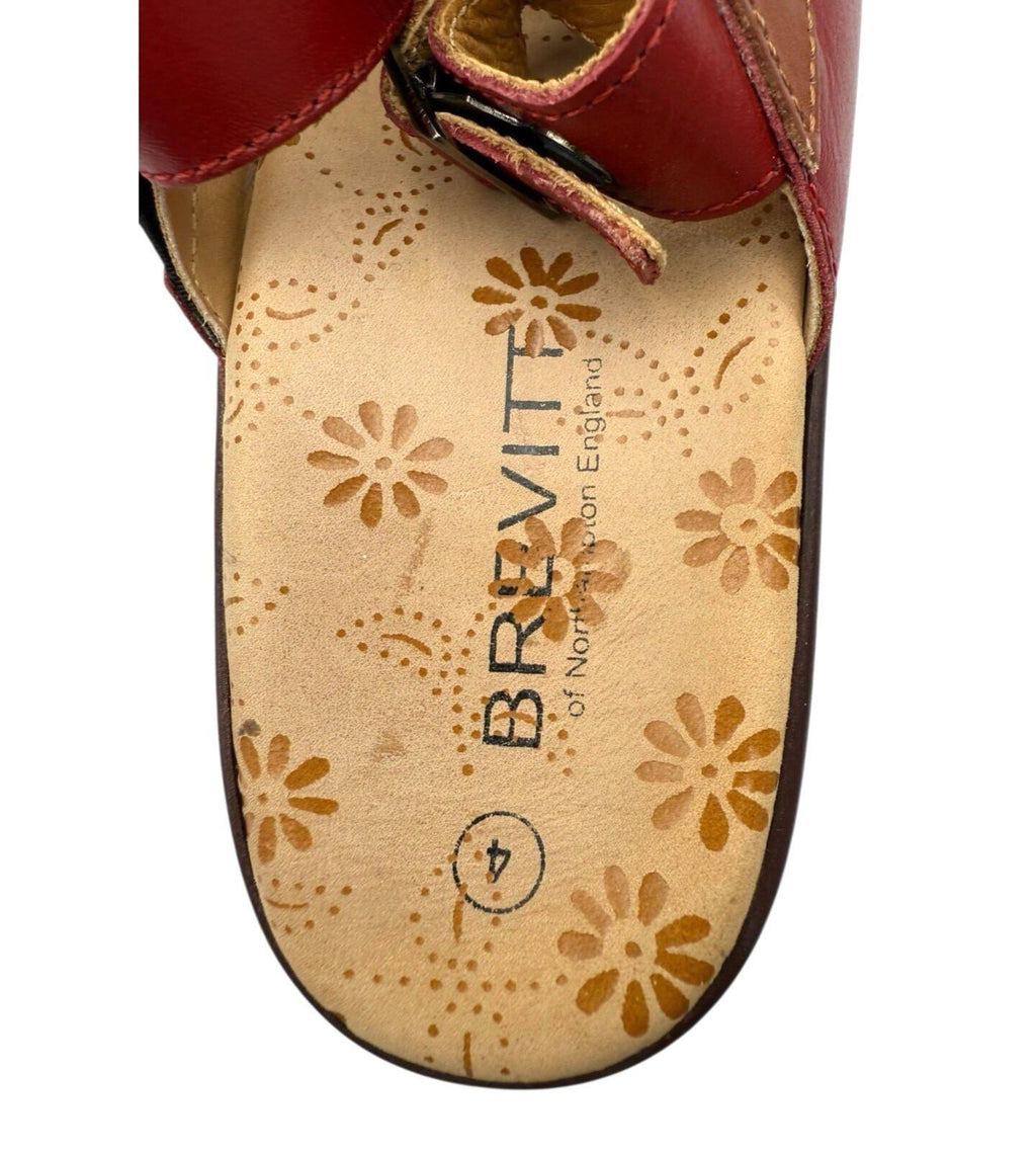 Brevitt Leather Sandals Floral Design Women’s UK Size 4 Slingback Red