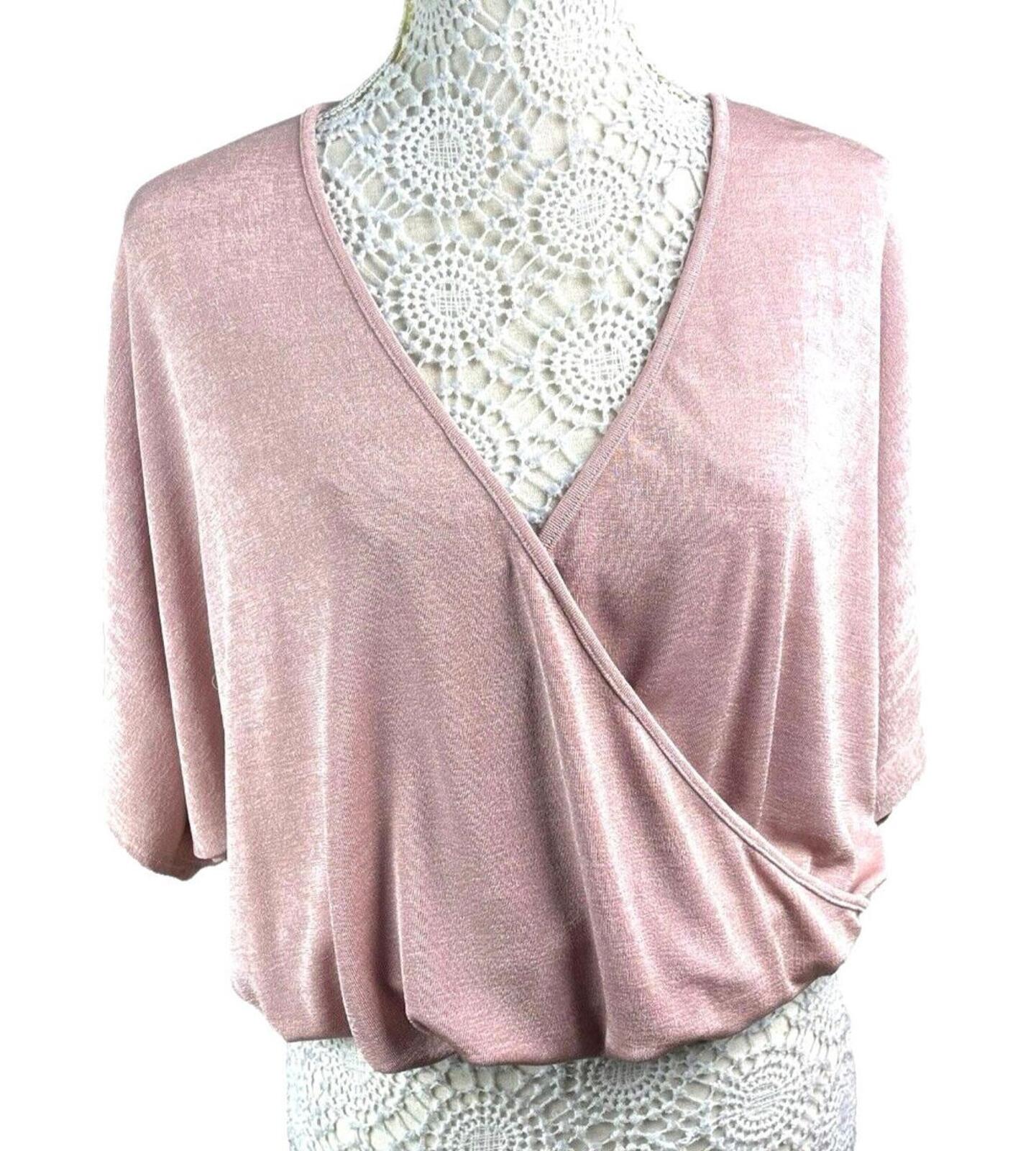 New Look Wrap Blouse Top Women’s UK Size 10 Pink Drape Front Shimmer 3/4 Sleeve