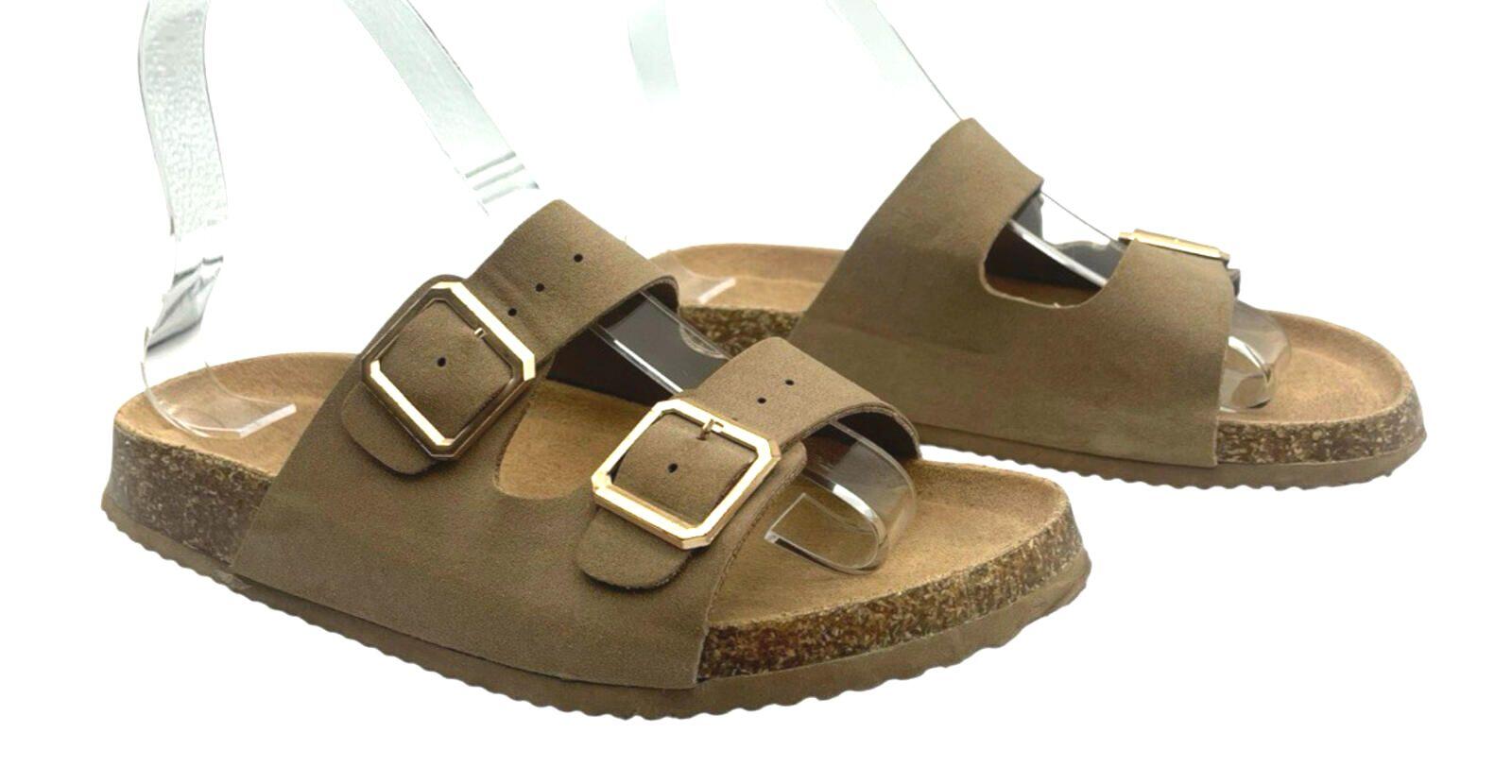 Primark Faux Leather Slider Sandals Women's UK Size 3 Open Toe Gold Buckle
