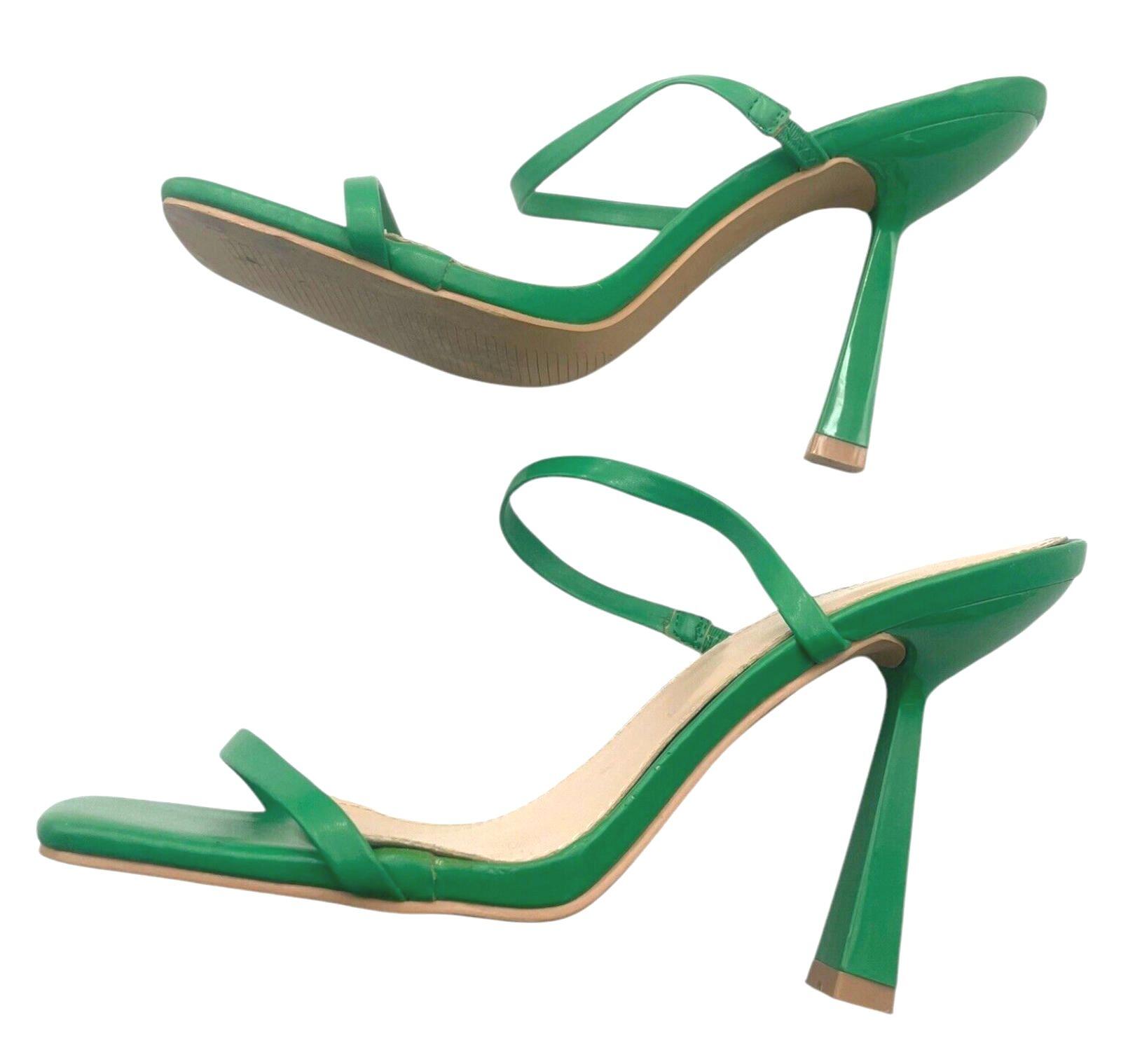 Nasty Gal Two Strap Heeled Mules Women’s UK Size 6 Green Square Ope Toe Flared